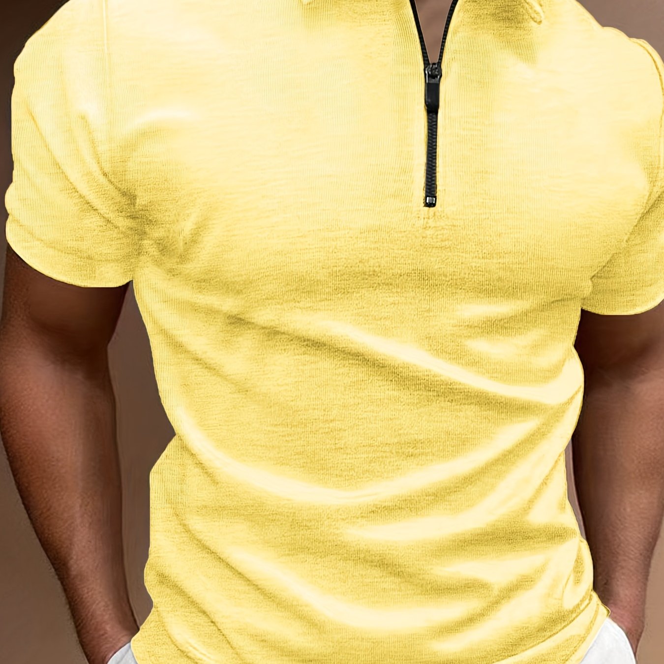 Classic Design Men's Casual Short Sleeves Zipper Polo Shirts, Lapel Collar Tops Pullovers, Men's Clothing For Summer