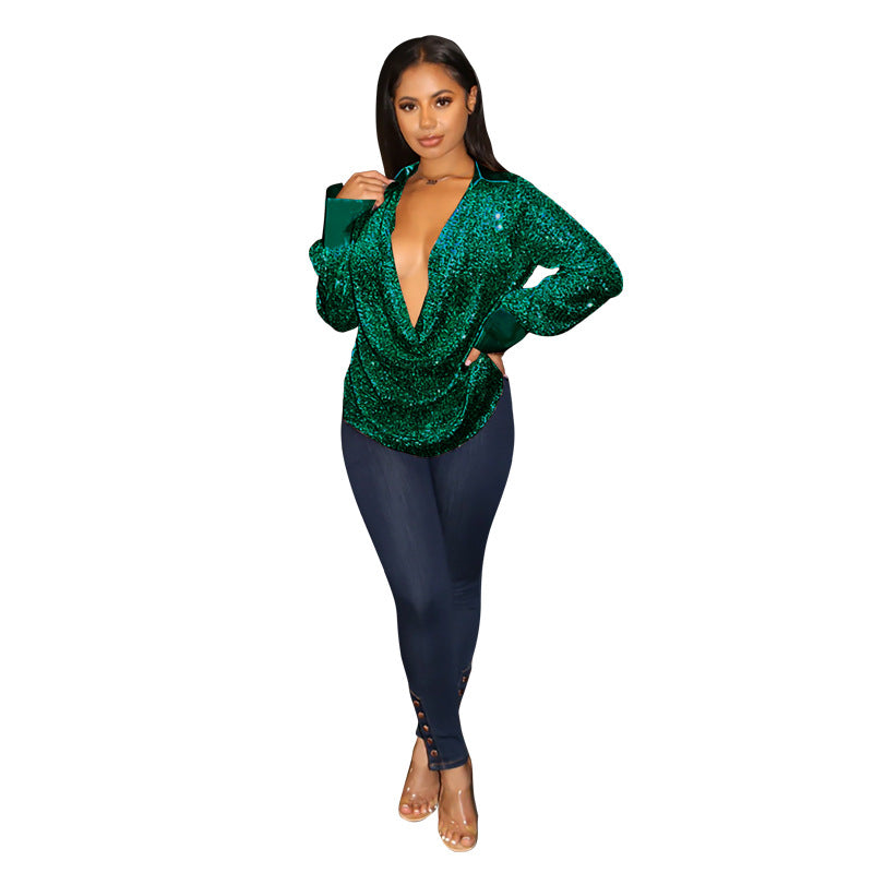 2025 shirts summer women's tops women's summer design sense niche  deep V pleated long-sleeved shirts wholesale