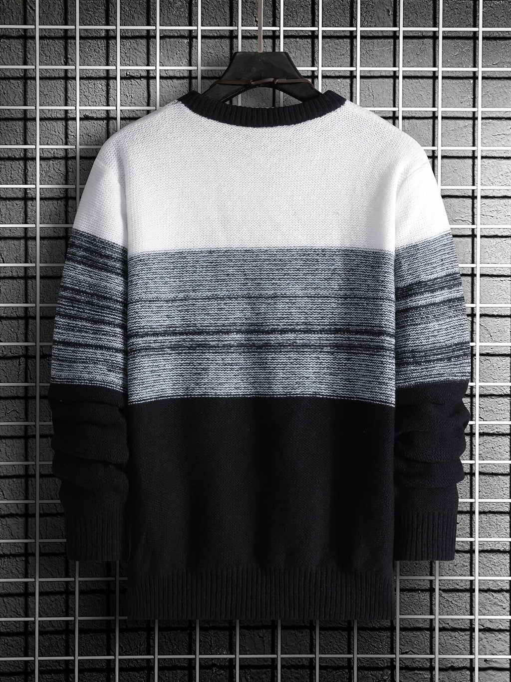 Men's Gradient Crewneck Casual Check Knit Pullover Sweater