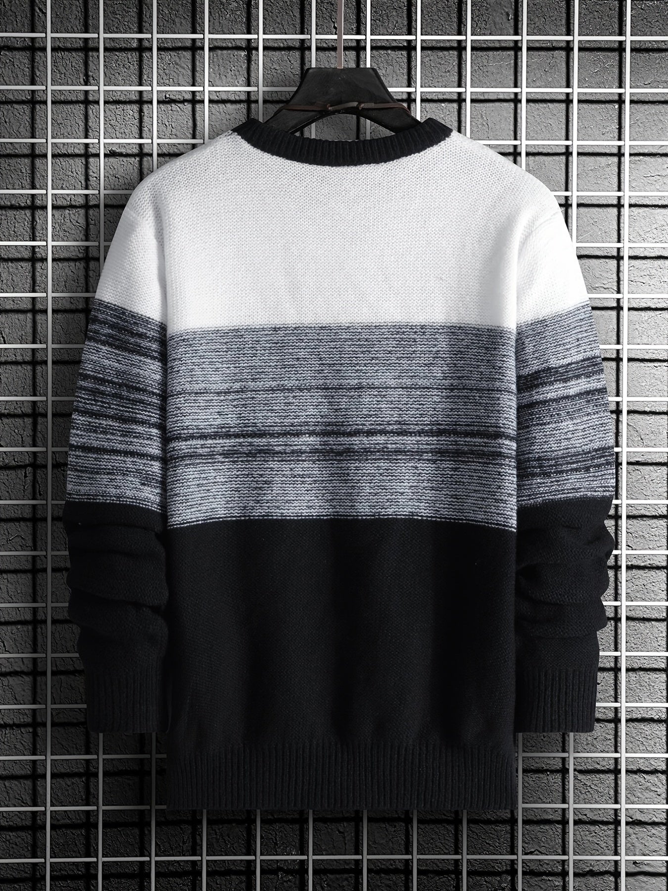 Men's Gradient Crewneck Casual Check Knit Pullover Sweater