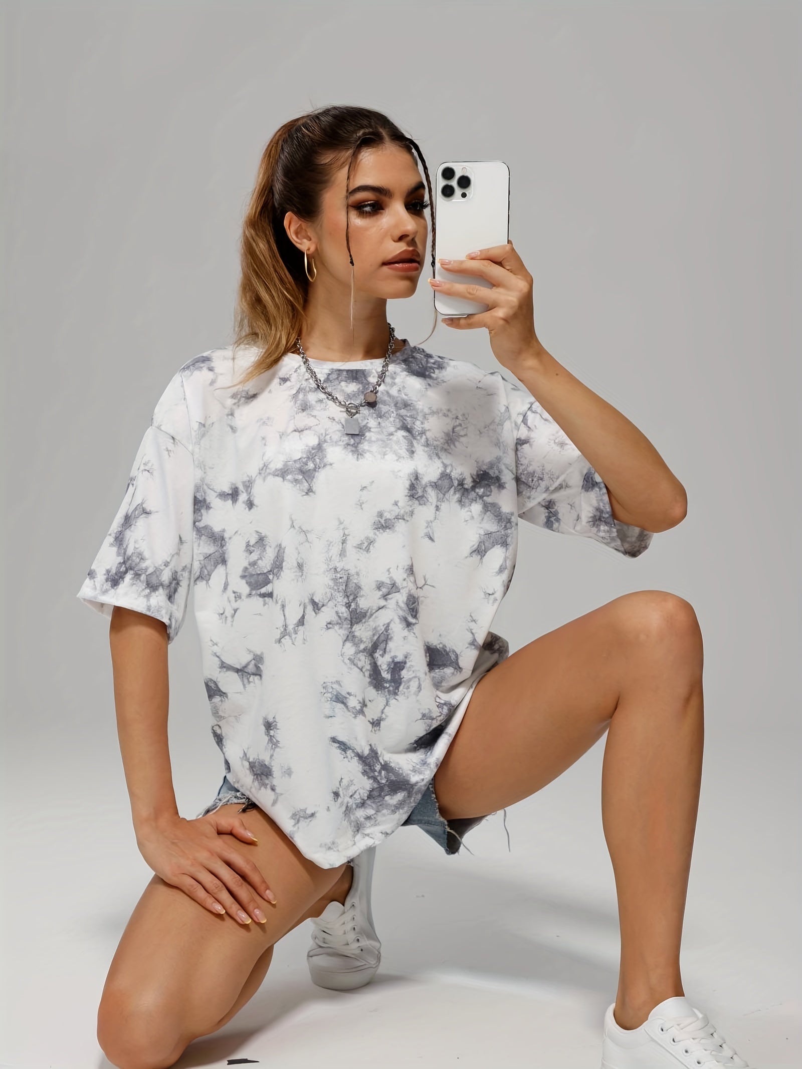 gbolsos  Tie Dye Crew Neck Summer Casual T-shirts, Loose Short Sleeve Fashion Sports Top, Women's Activewear