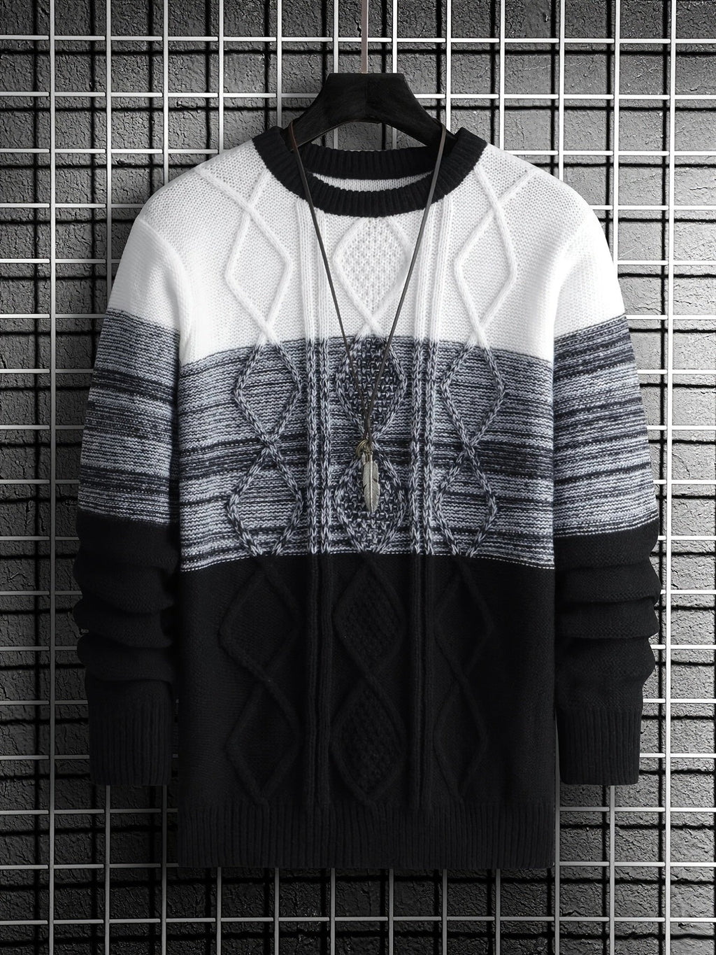 Men's Gradient Crewneck Casual Check Knit Pullover Sweater