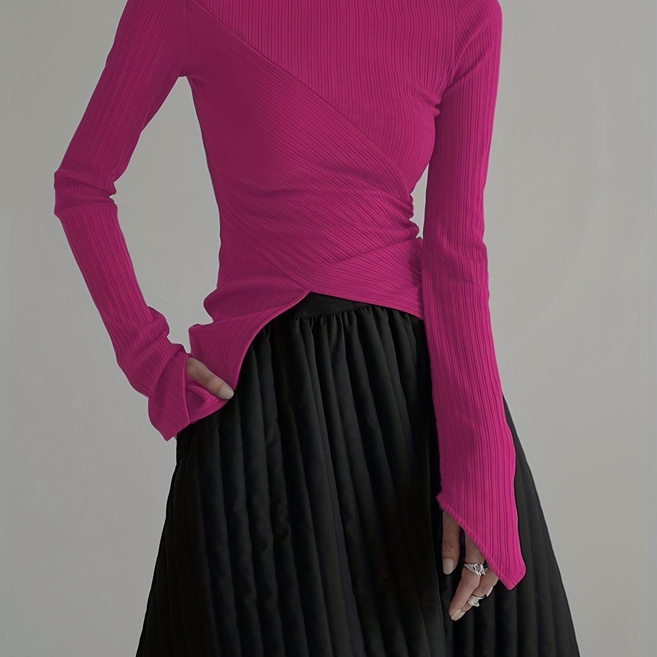 gbolsos  Elegant Long Sleeve Basic  T-Shirts, Solid Casual  T-Shirts For Spring & Fall, Women's Clothing