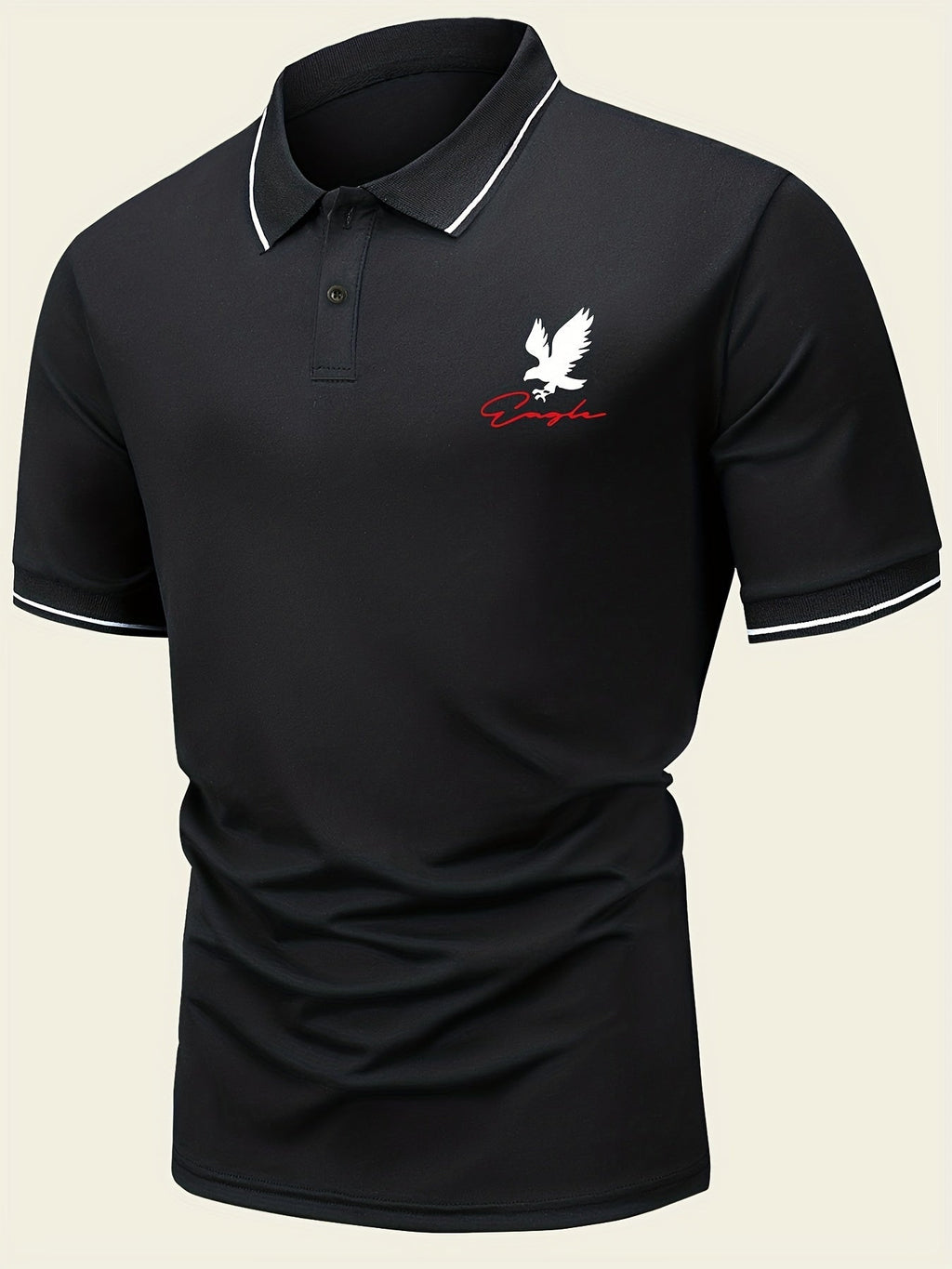 Horse Pattern Casual Slightly Stretch Button Front Short Sleeve Polo Shirt, Men's Clothes For Summer