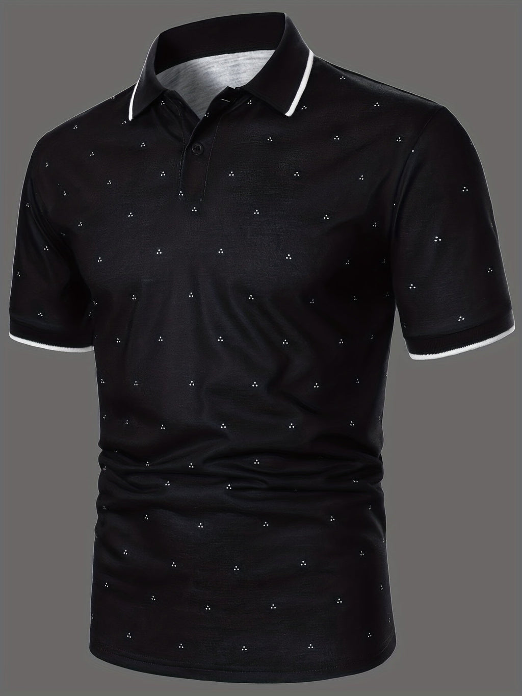 Men's Polo Shirts, Casual Navy Blue Slim Fit Lapel Button Up Polo Shirt