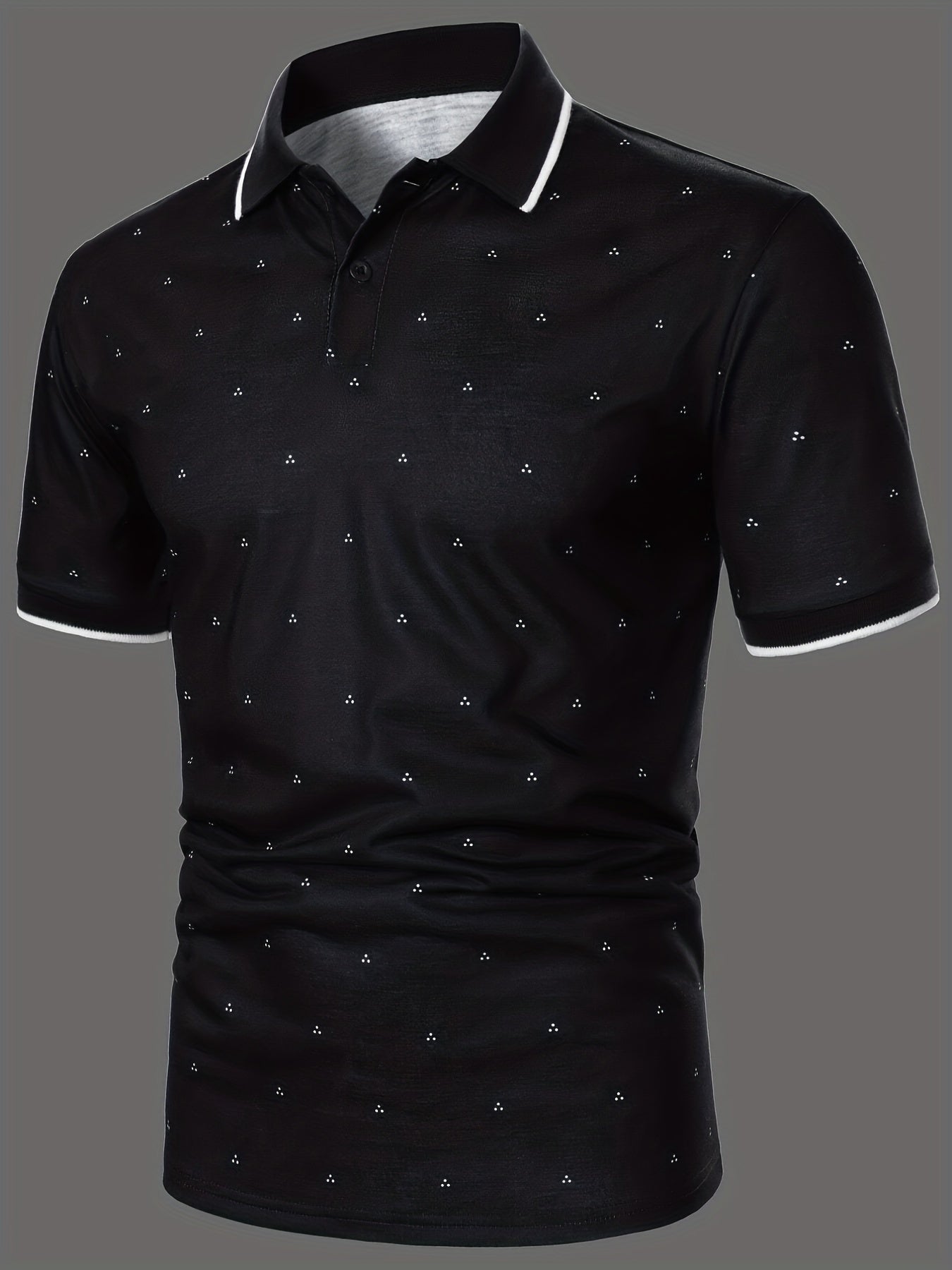 Men's Polo Shirts, Casual Navy Blue Slim Fit Lapel Button Up Polo Shirt