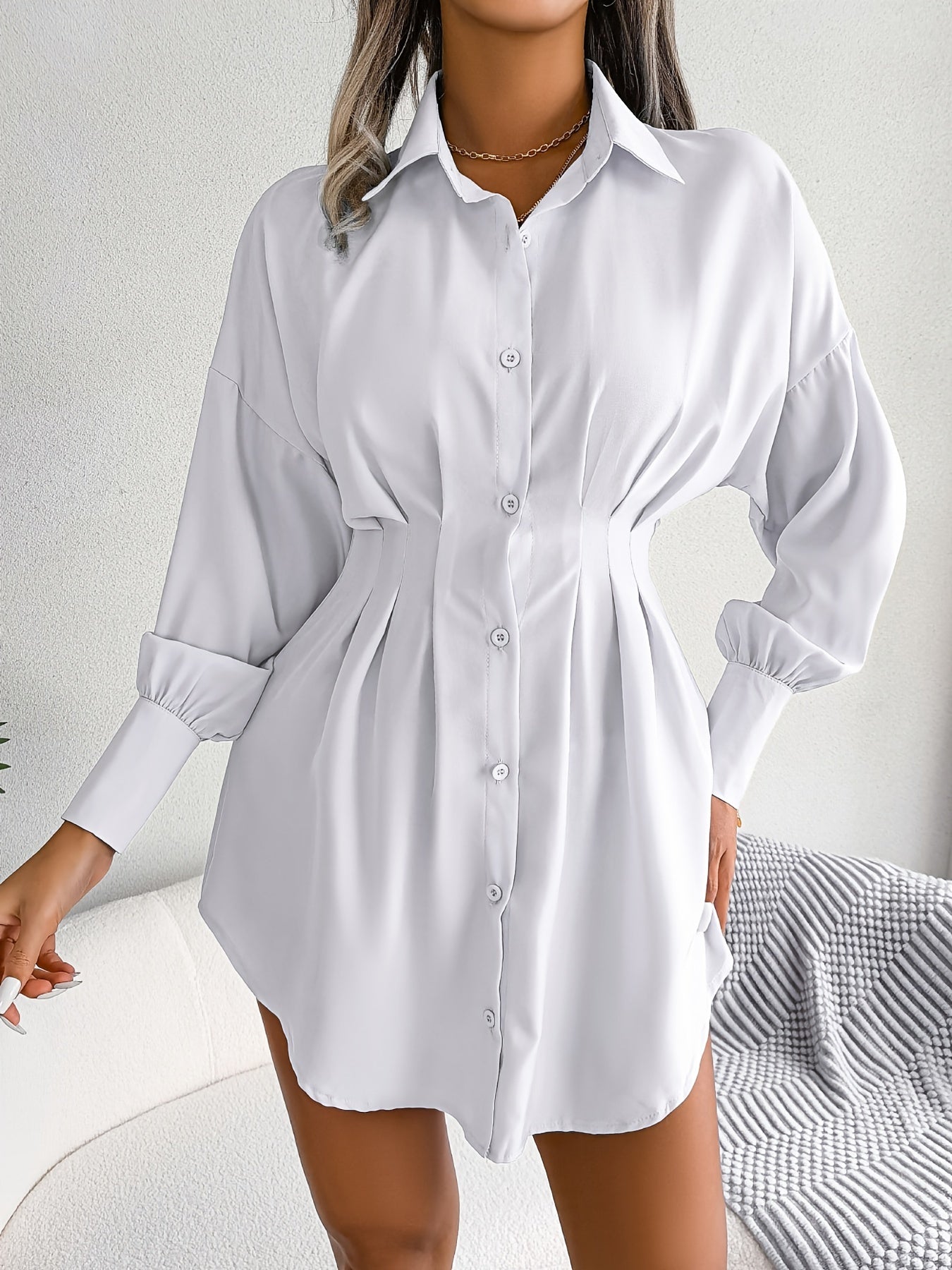 gbolsos  V-neck Loose Lapel Long Blouses, Casual Button Down Lantern Long Sleeve Fashion Long Shirts Tops, Women's Clothing