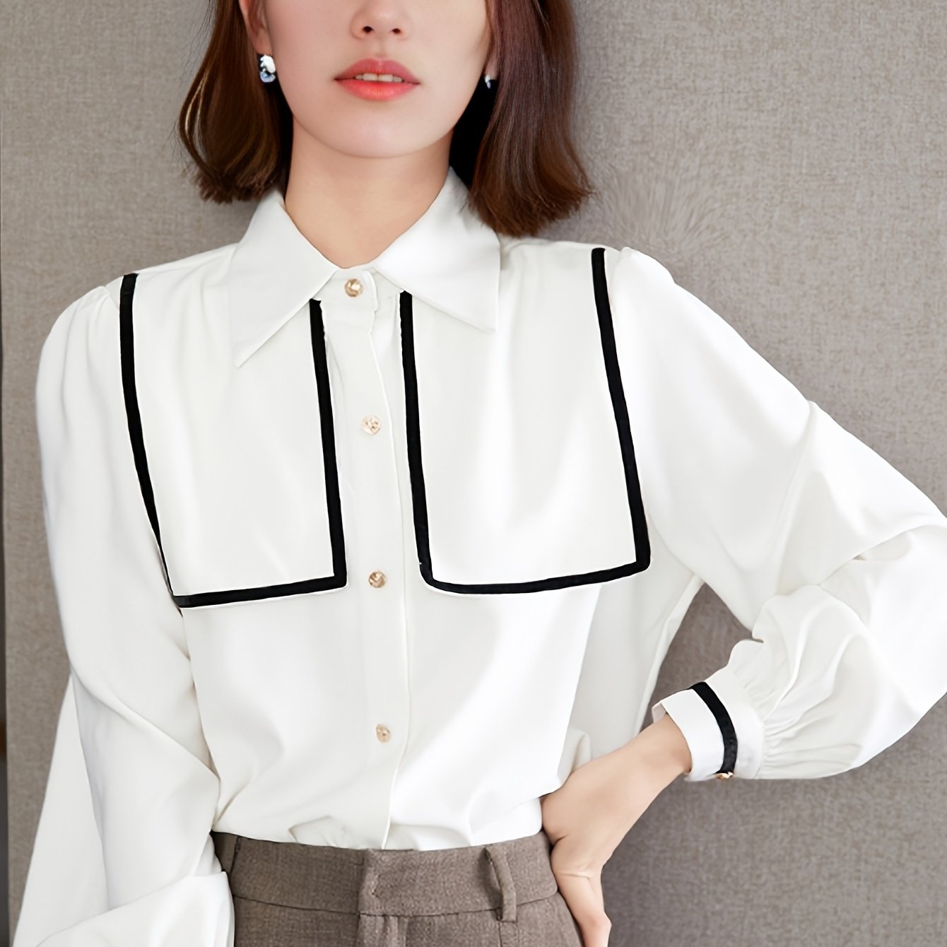gbolsos  V-neck Loose Lapel Blouses, Casual Button Down Long Sleeve Shirts Tops, Women's Clothing