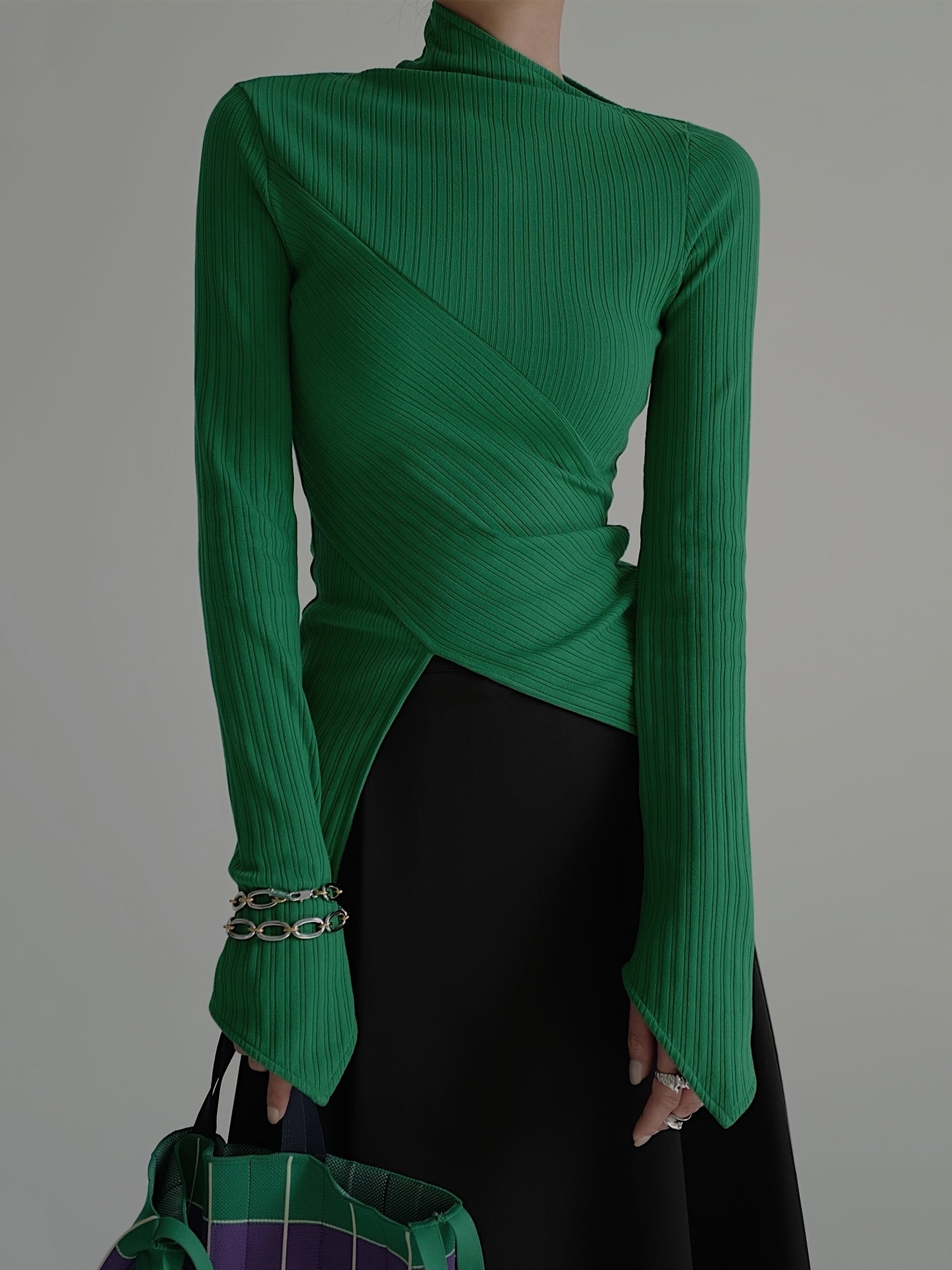 gbolsos  Elegant Long Sleeve Basic  T-Shirts, Solid Casual  T-Shirts For Spring & Fall, Women's Clothing