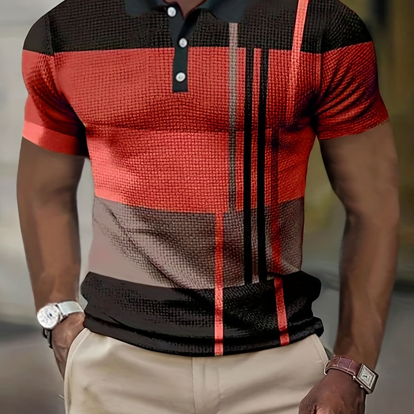 Men's Color Block Stripe Comfy Trendy Polo Shirt For Summer