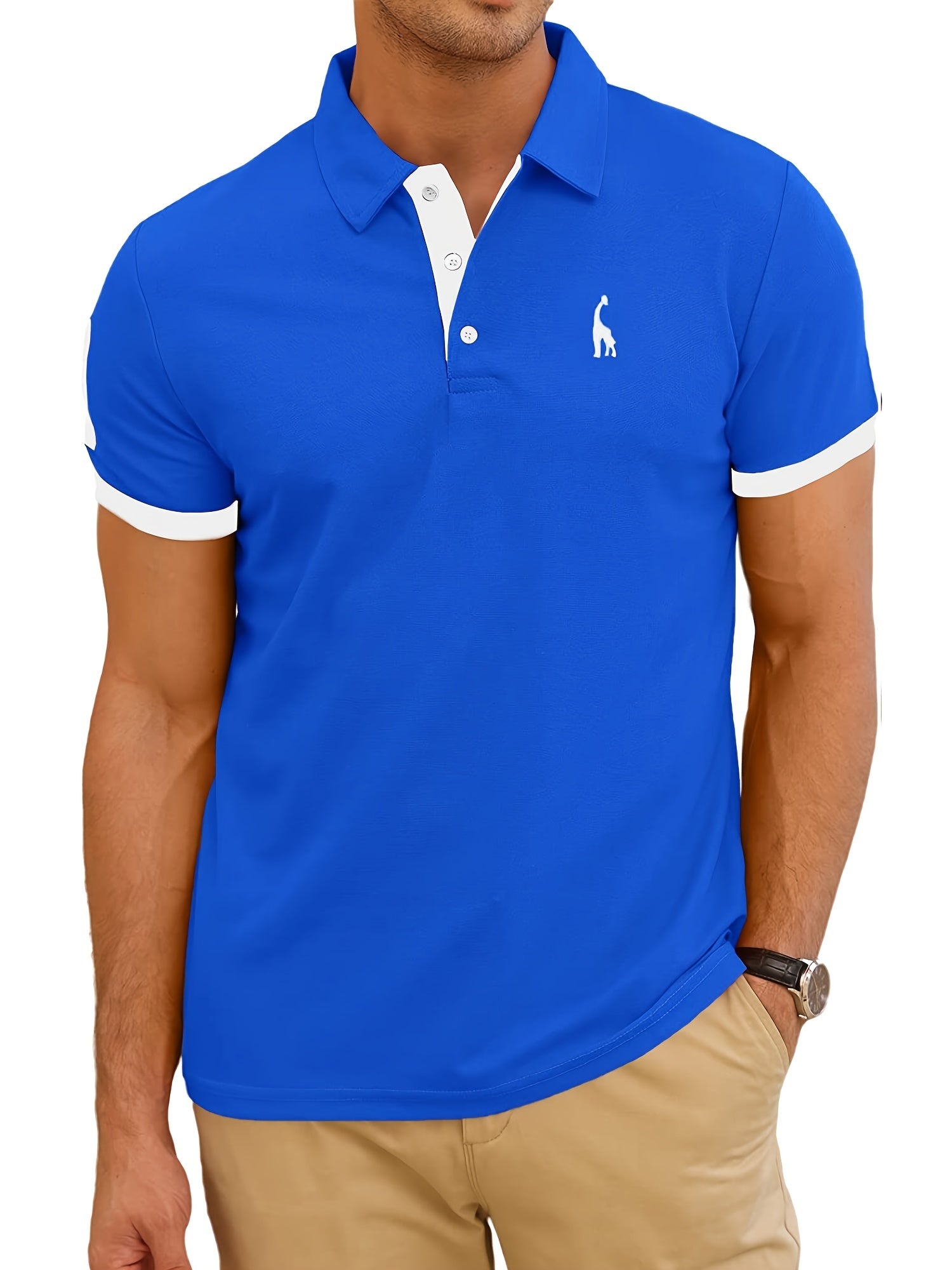 Men's Casual Slim Fit Embroidered Striped Polo Shirt