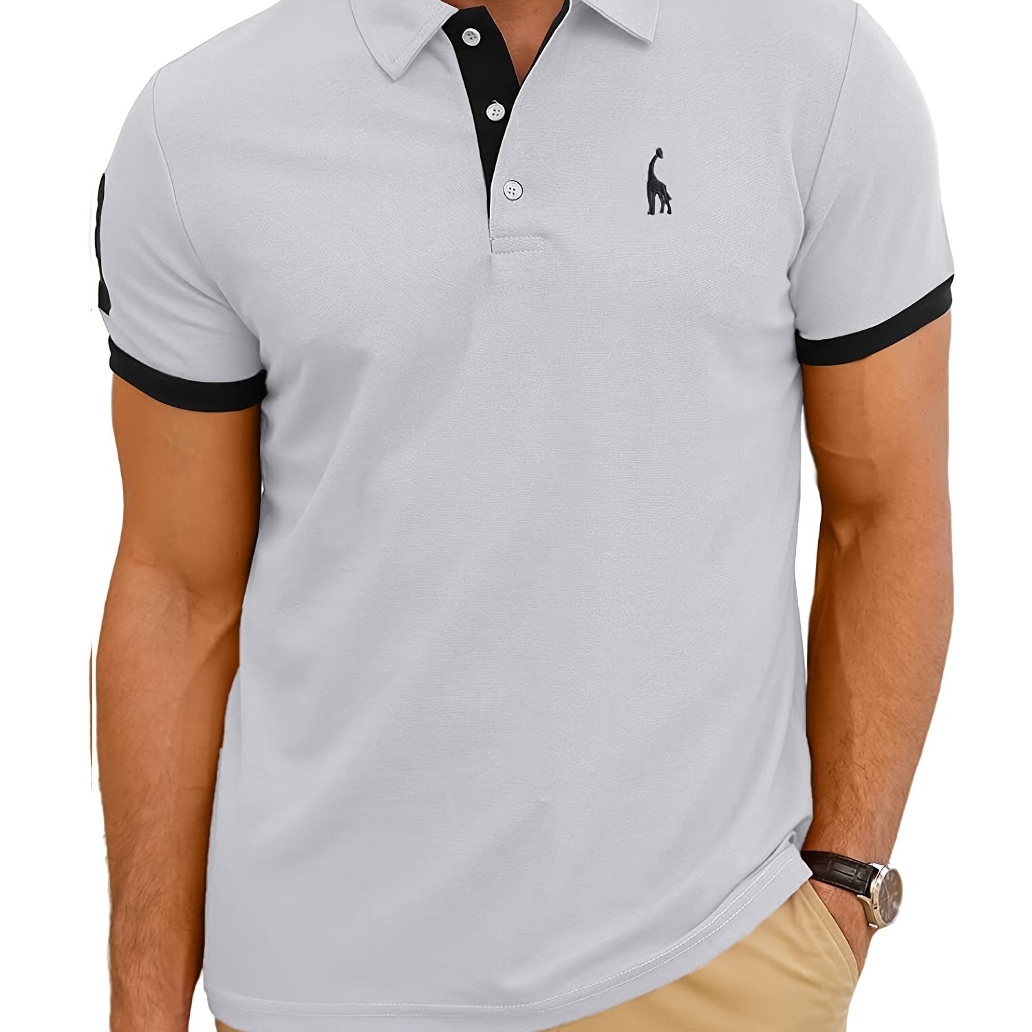 Men's Casual Slim Fit Embroidered Striped Polo Shirt