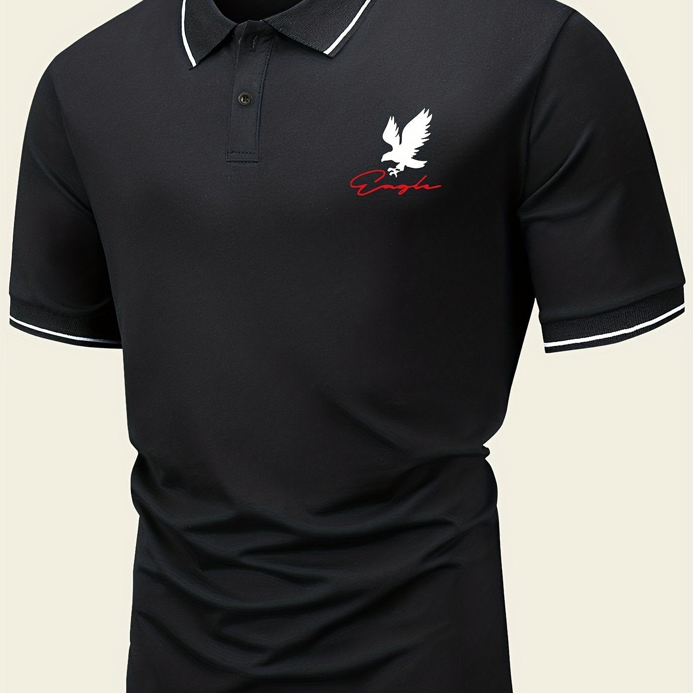 Horse Pattern Casual Slightly Stretch Button Front Short Sleeve Polo Shirt, Men's Clothes For Summer
