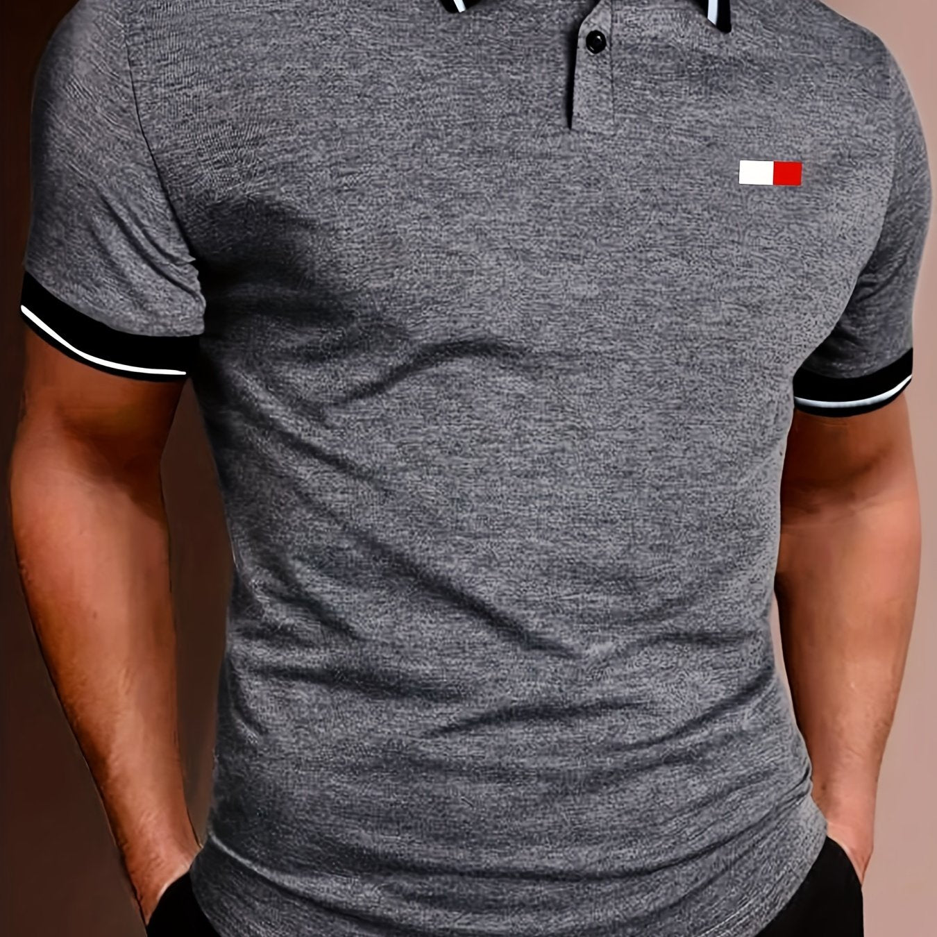 Casual Short Sleeves Button Up Graphic Polo Shirts, V-neck Tops Pullovers, Men's Clothing For Summer