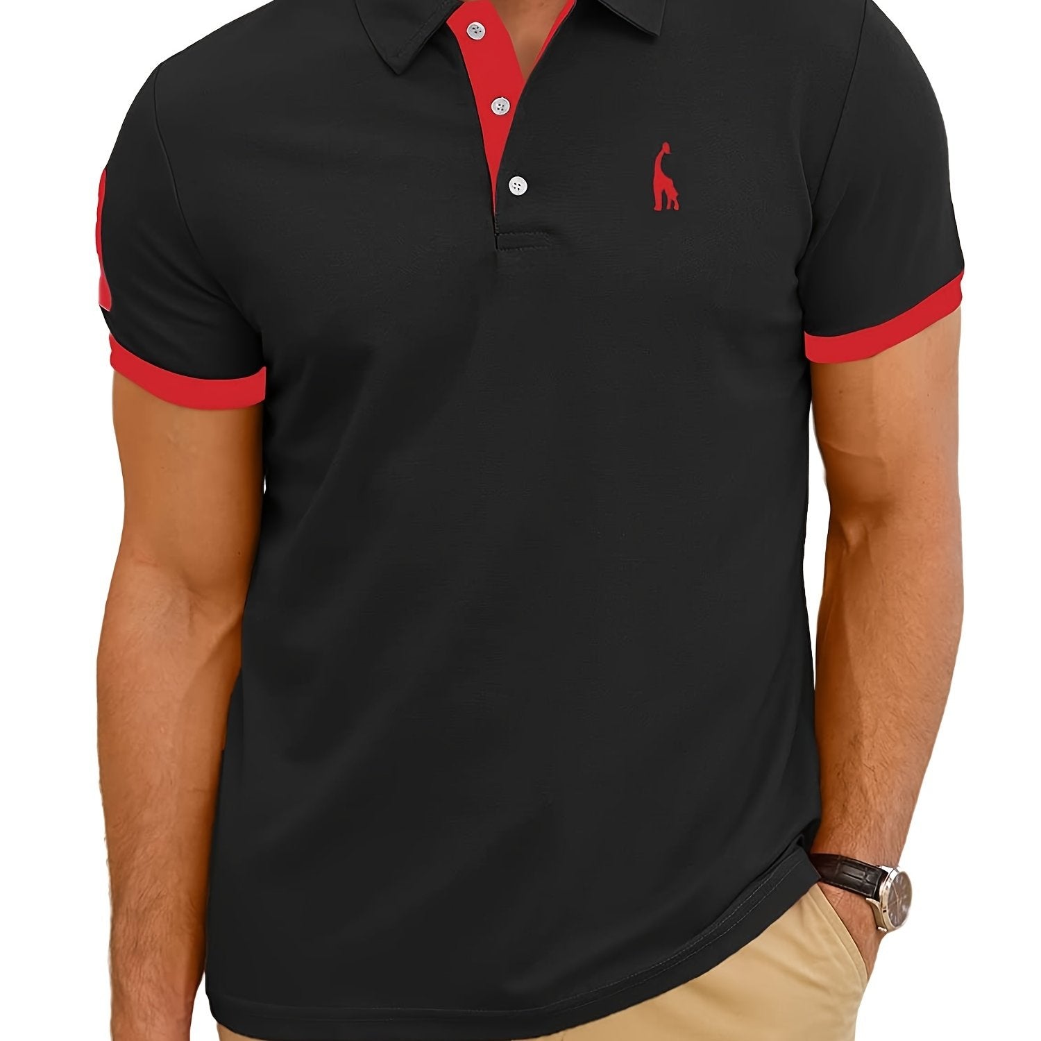 Men's Casual Slim Fit Embroidered Striped Polo Shirt