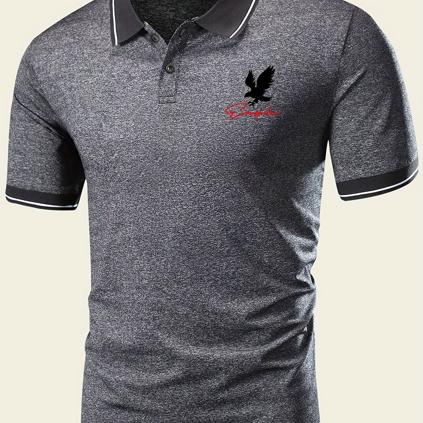 Horse Pattern Casual Slightly Stretch Button Front Short Sleeve Polo Shirt, Men's Clothes For Summer