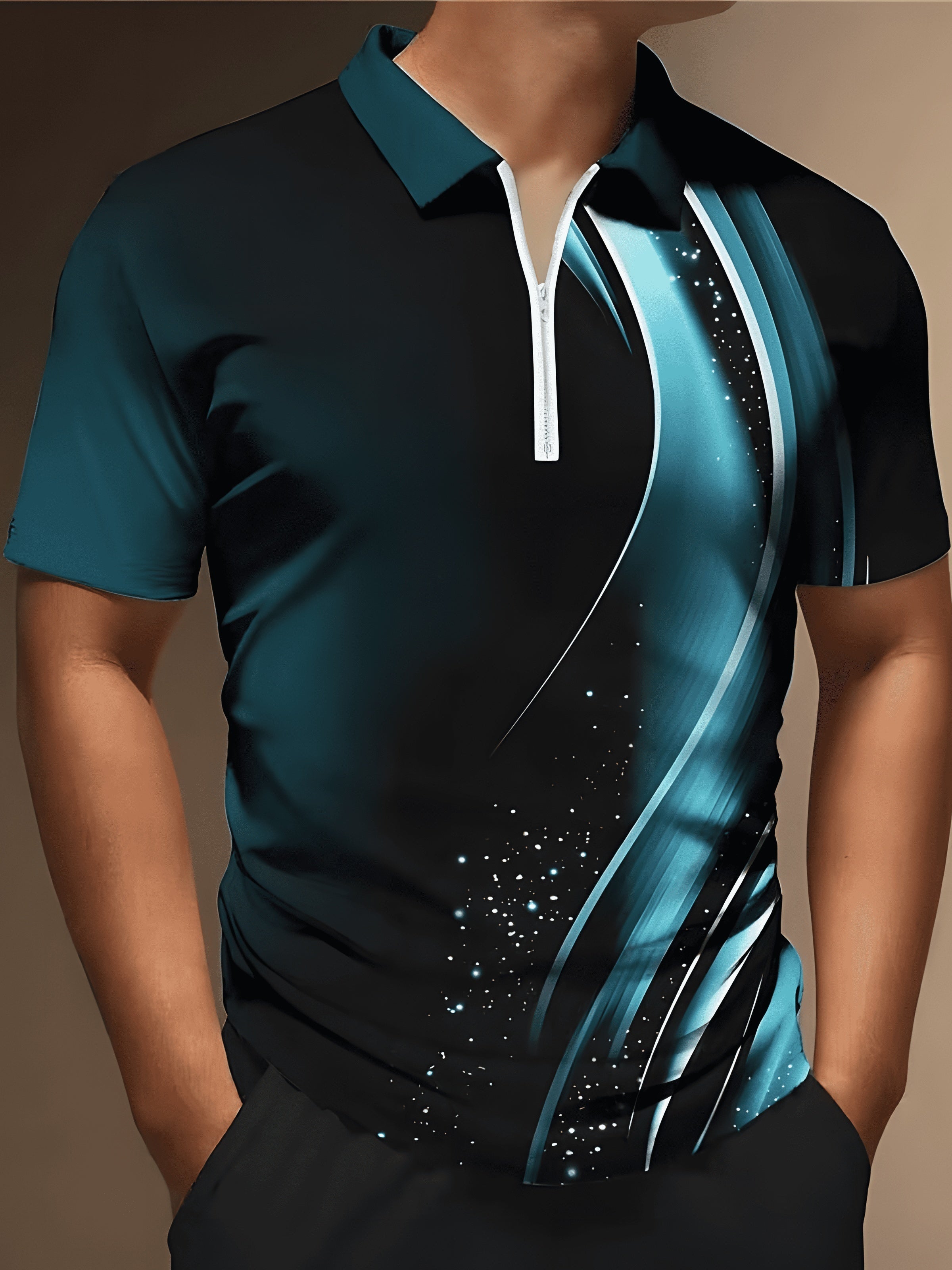 Men's Comfortable Slim Fit Polo Shirt with Zipper V-Neck - Perfect for Summer
