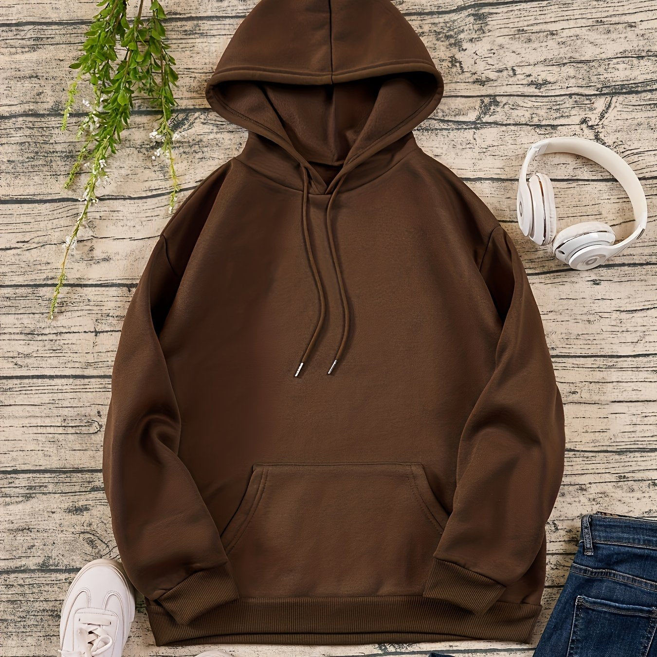 gbolsosSolid Color Casual Sports Hooded Sweatshirts, Front Pocket Drawstring Hoodie, Women's Sporty Sweatshirts
