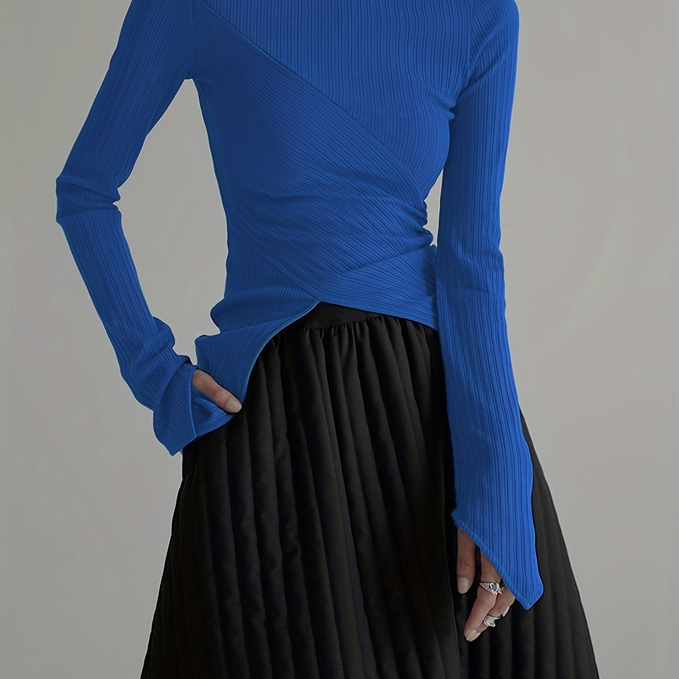gbolsos  Elegant Long Sleeve Basic  T-Shirts, Solid Casual  T-Shirts For Spring & Fall, Women's Clothing