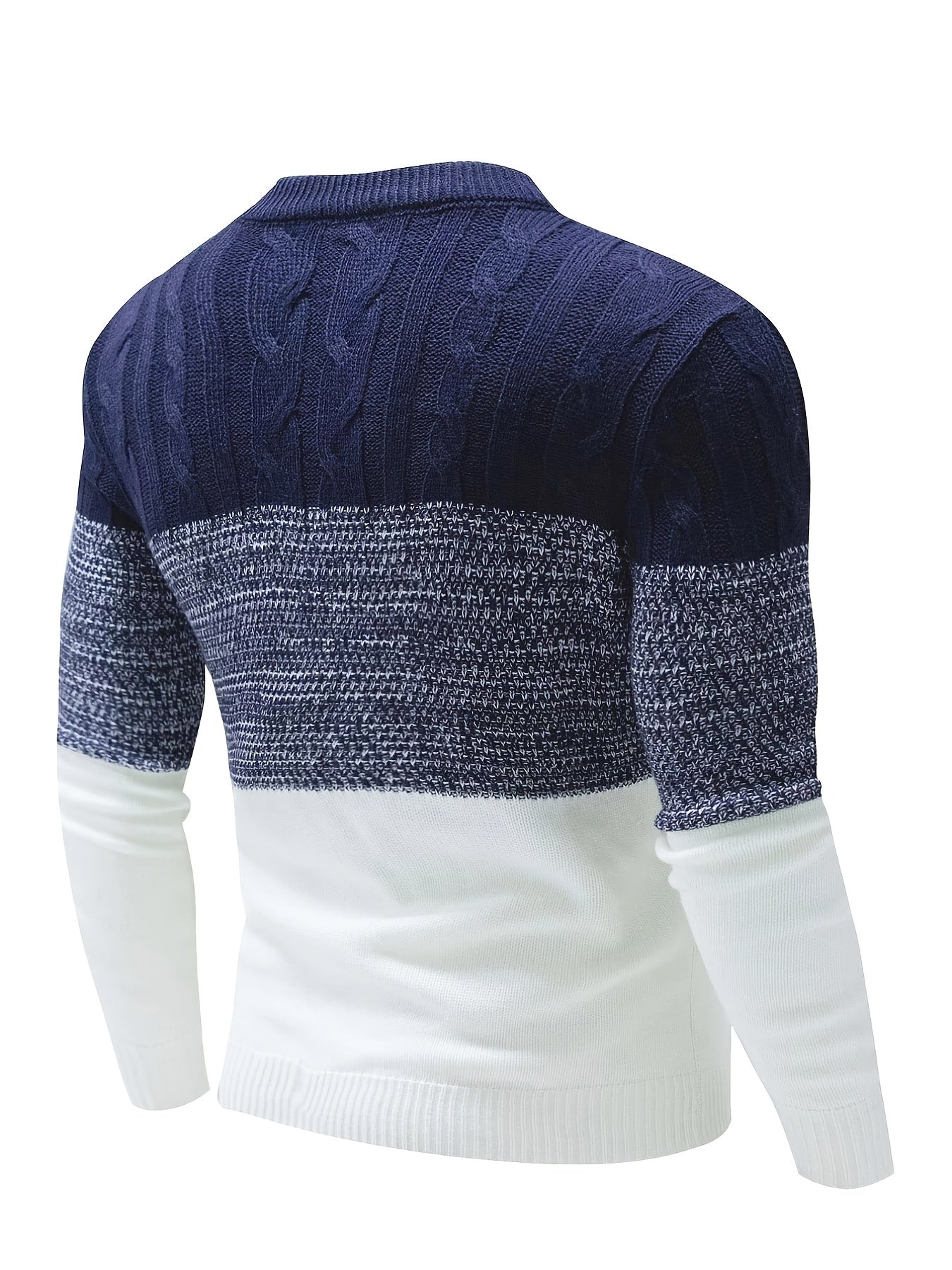 New Men's Round Neck Soft Casual Colorblock Twist Pullover Knitted Sweater