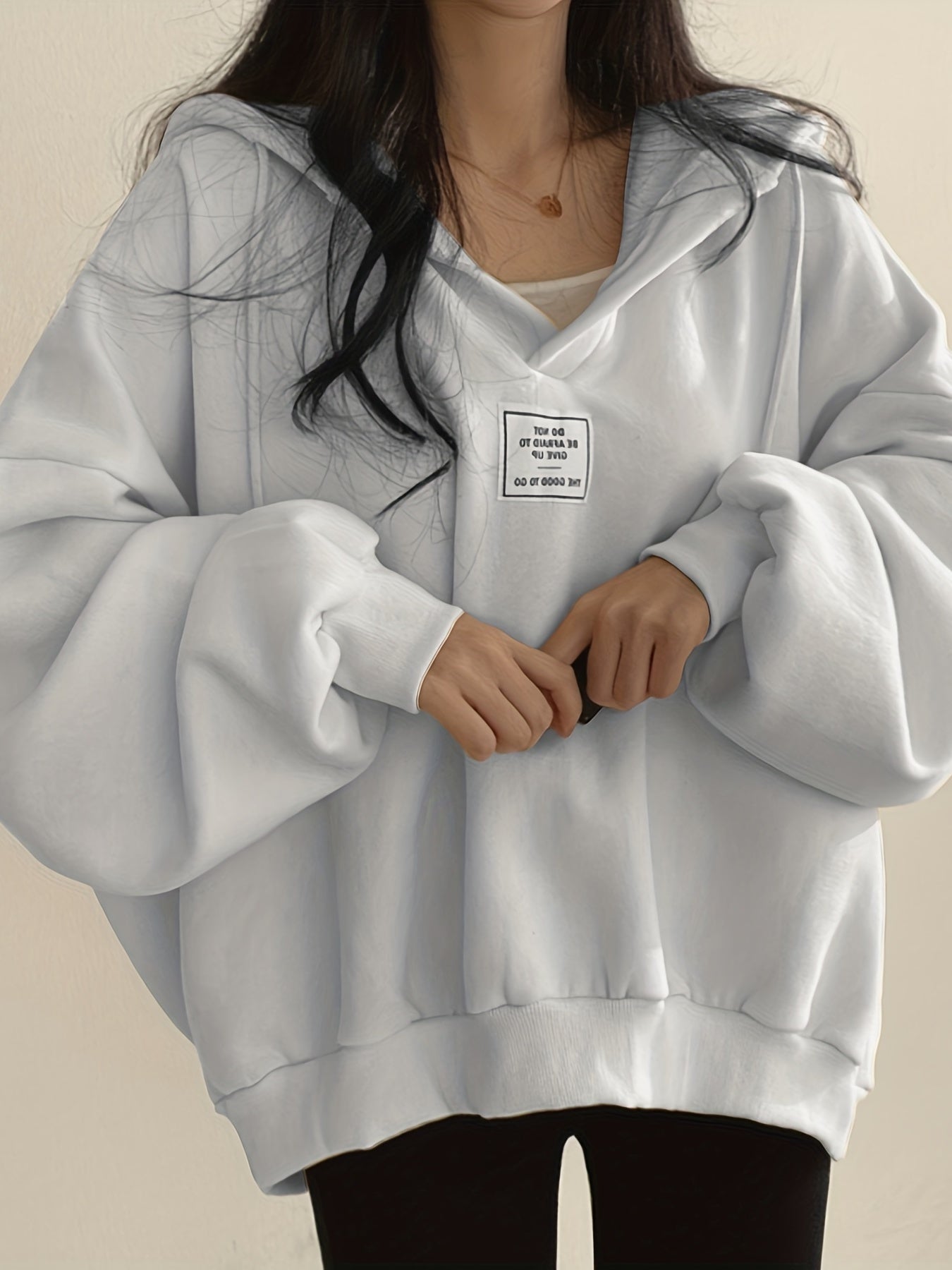 2025 gbolsos  Solid Active Hooded  Sweatshirts, Drawstring Fleece Lined Loose Hoodie, Women's Clothing