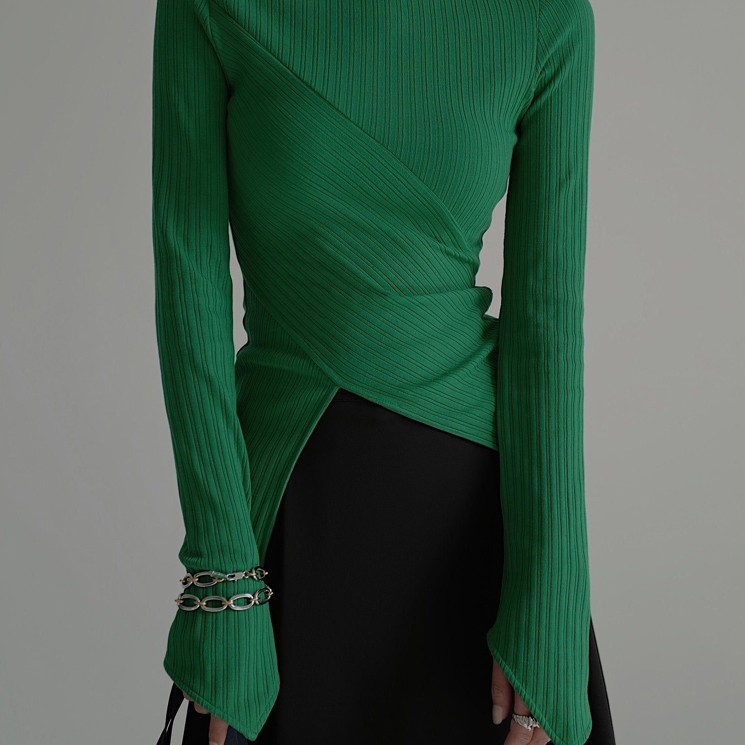 gbolsos  Elegant Long Sleeve Basic  T-Shirts, Solid Casual  T-Shirts For Spring & Fall, Women's Clothing