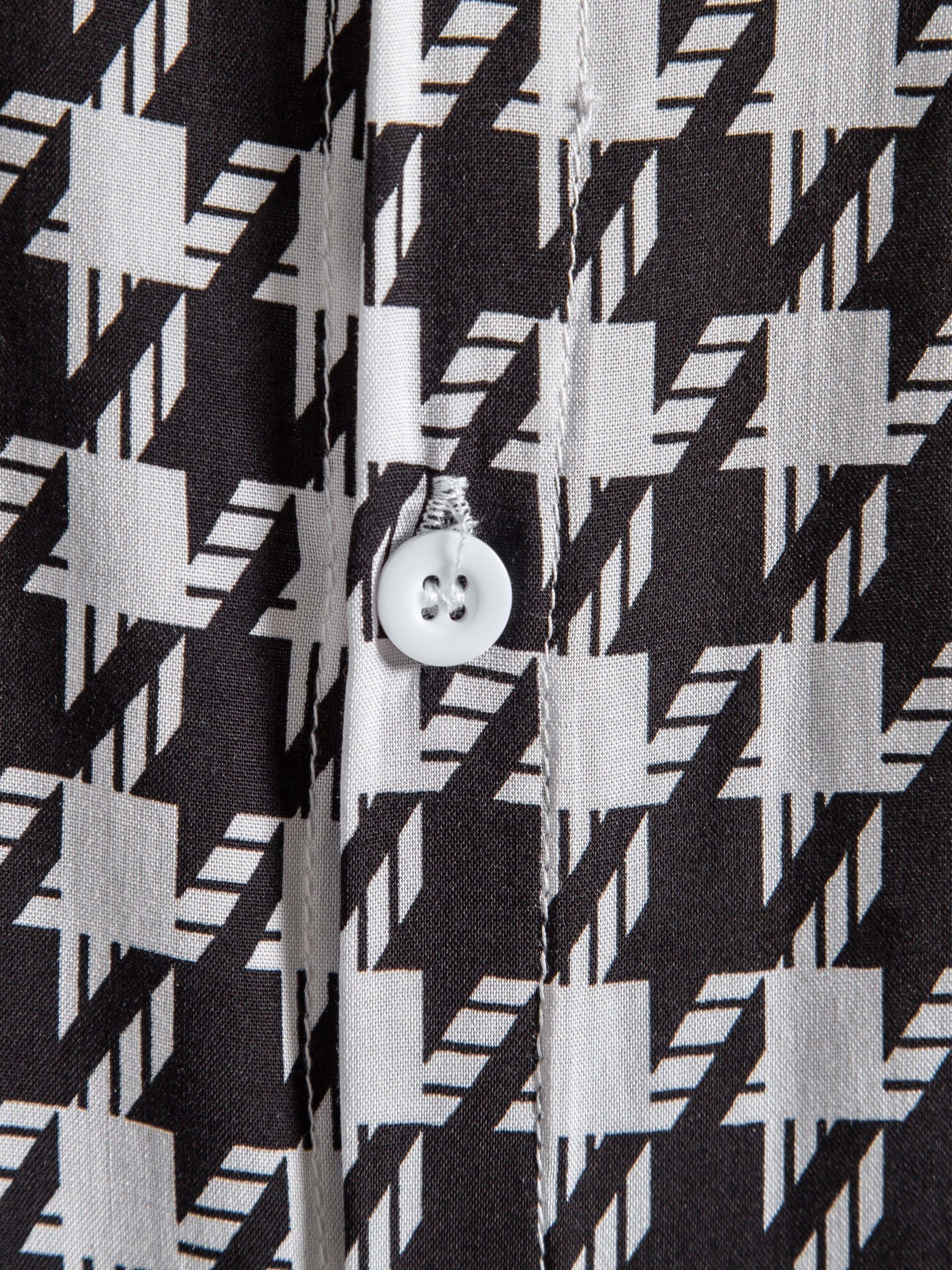 gbolsos   Houndstooth Print -  Button Up Short Sleeve Shirts Summer Casual