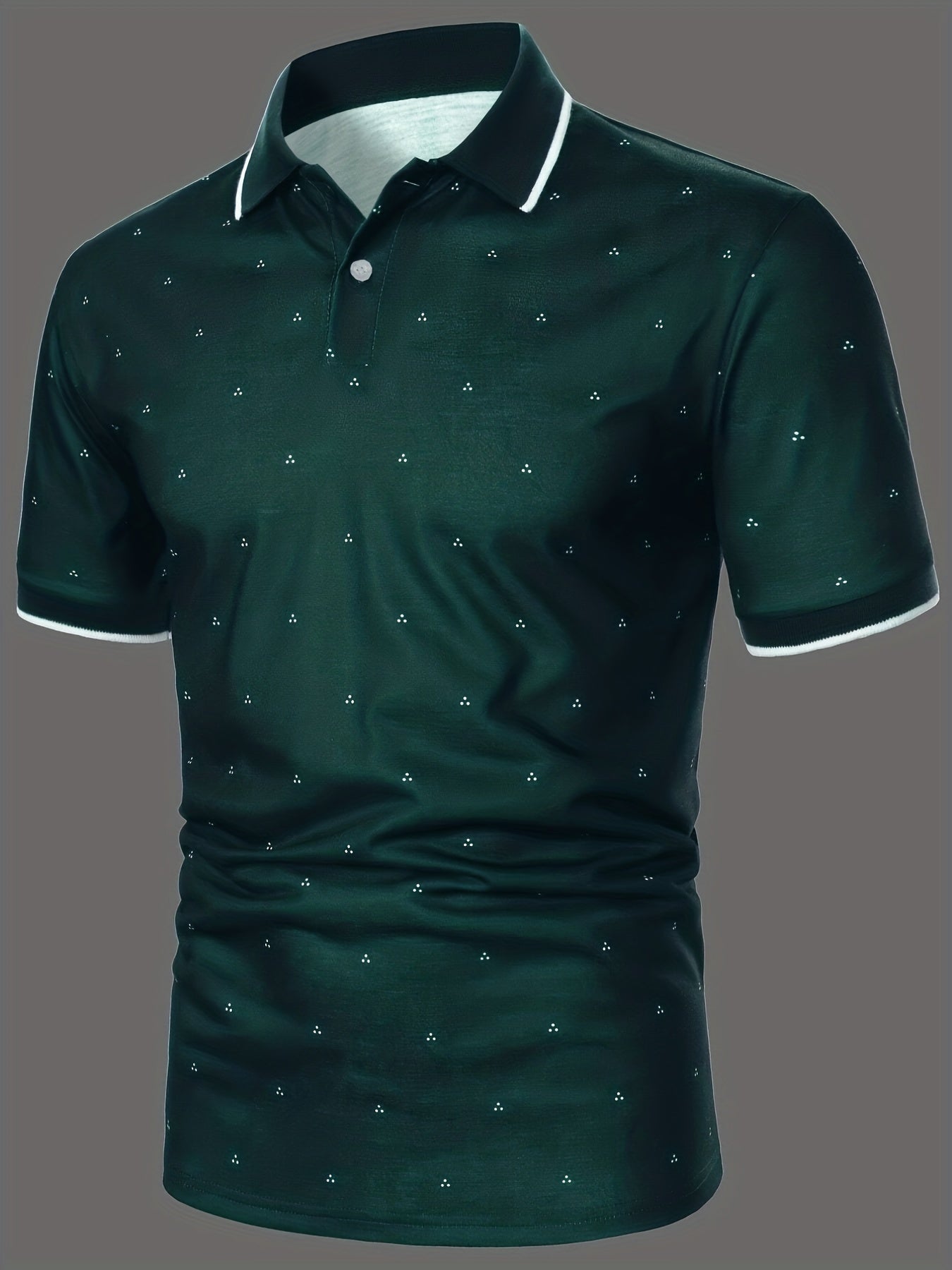 Men's Polo Shirts, Casual Navy Blue Slim Fit Lapel Button Up Polo Shirt
