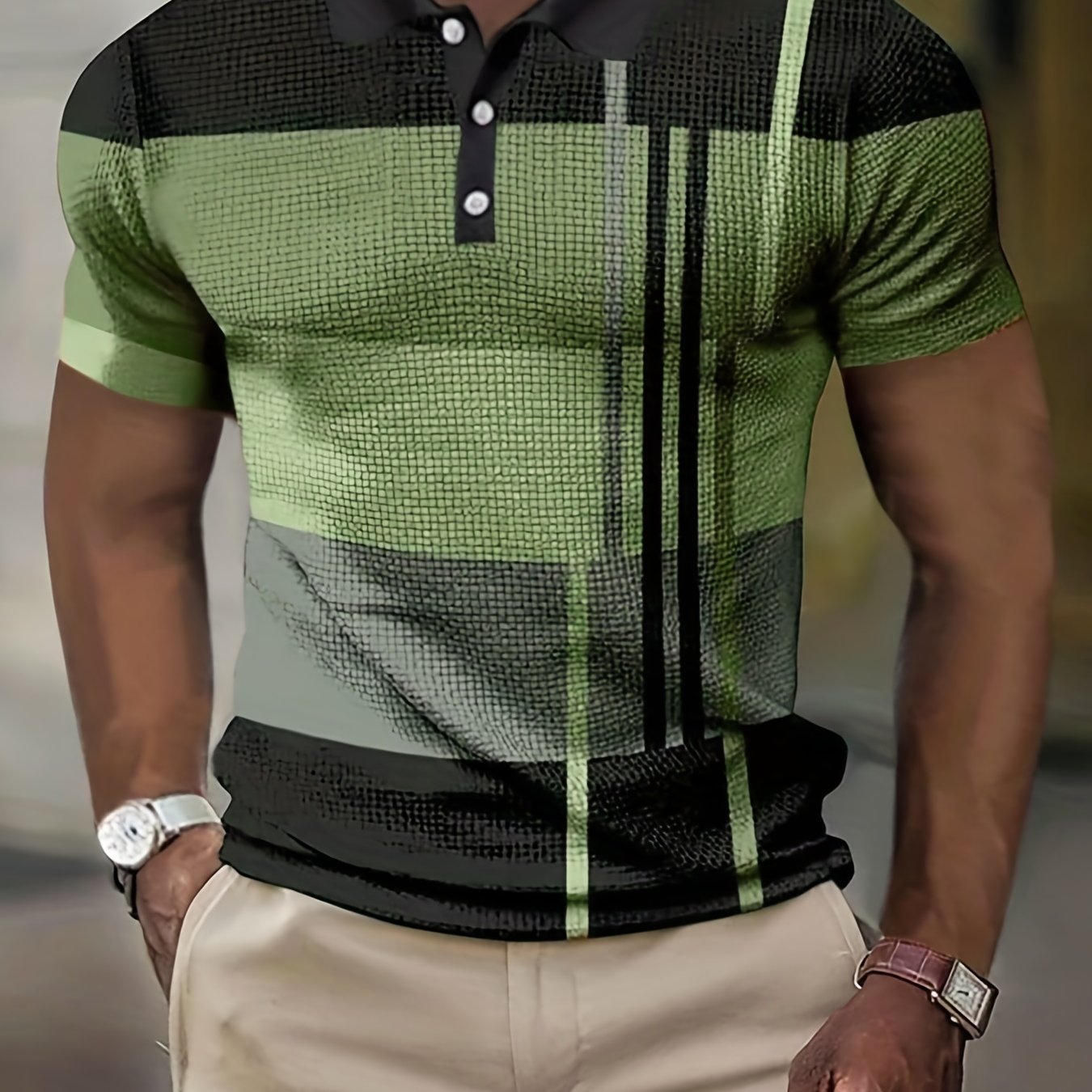 Men's Color Block Stripe Comfy Trendy Polo Shirt For Summer