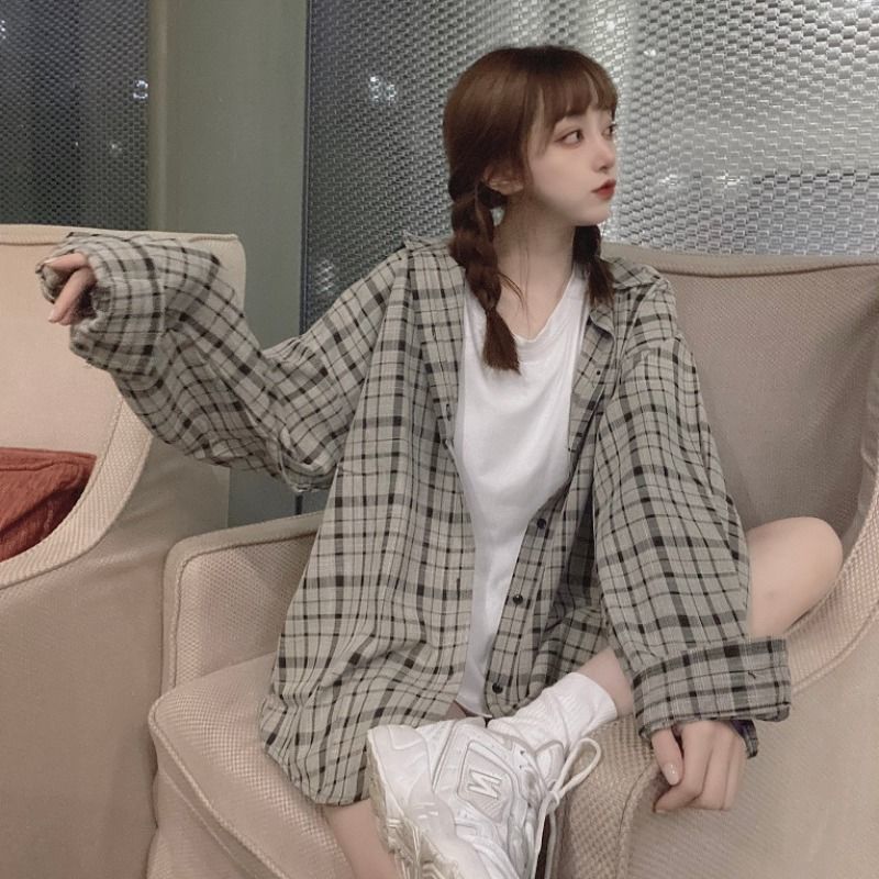 Gbolsos Retro Plaid Jackets Women Harajuku Unisex All-match Basic Teens Checkered Shirts Outwear Spring Single Breasted Couples Coats