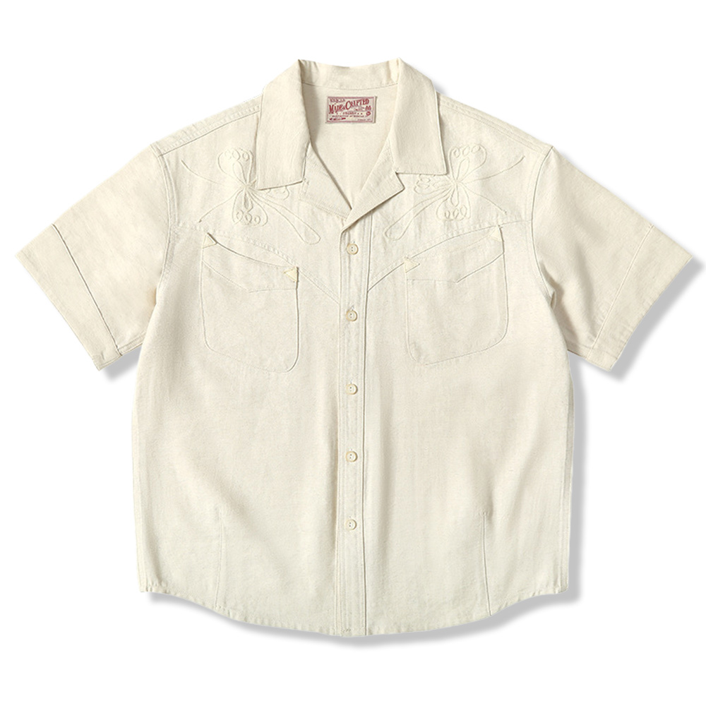 「たづな」 アメカジウエスタン風リネン混半袖シャツ