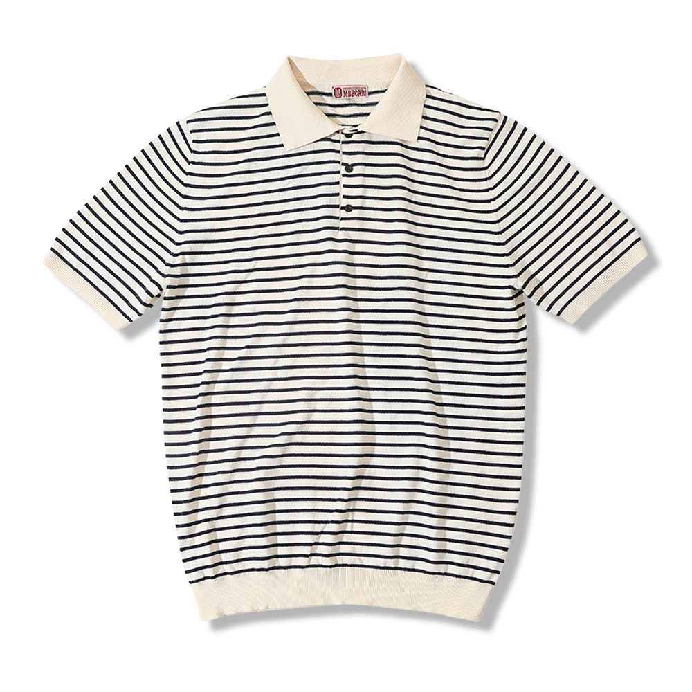 アメリカンレトロ　ボーダー柄オールドマネースタイルポロニットシャツ