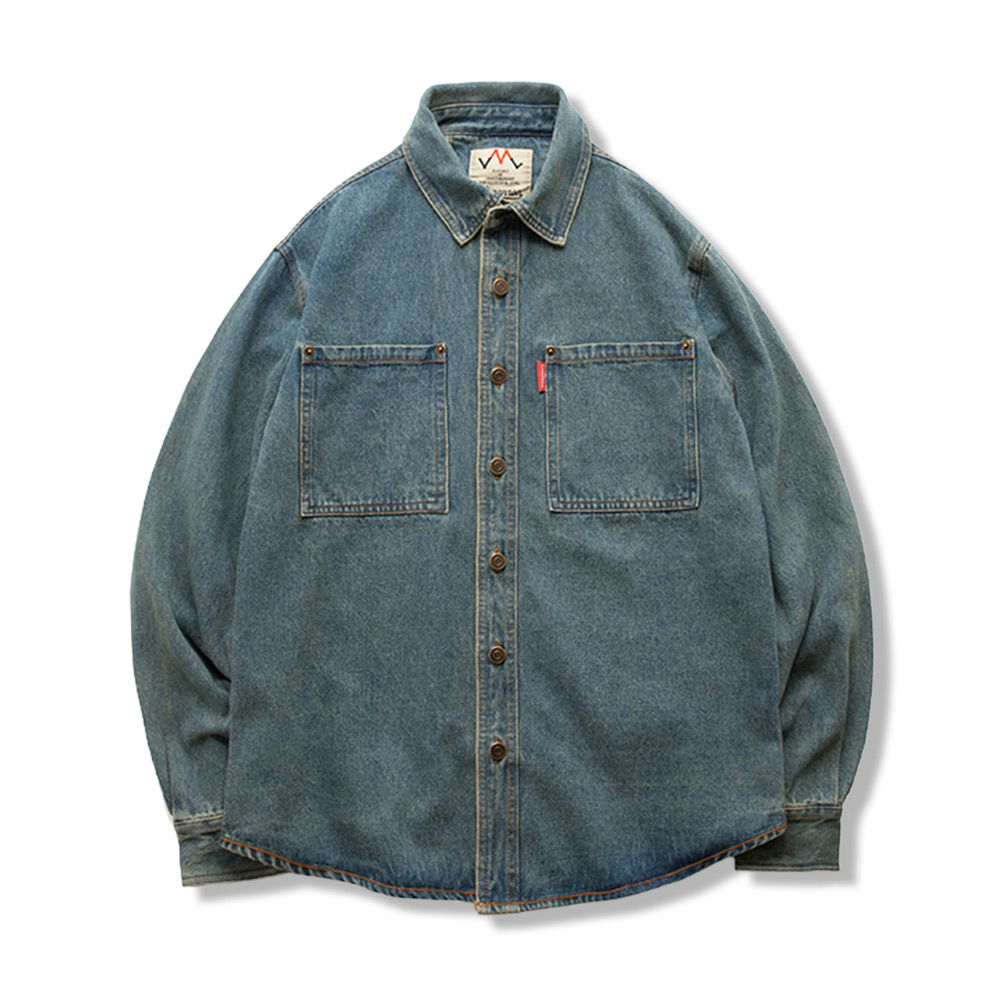 2色展開　アメカジ風ウォッシュ加工ワークシャツ