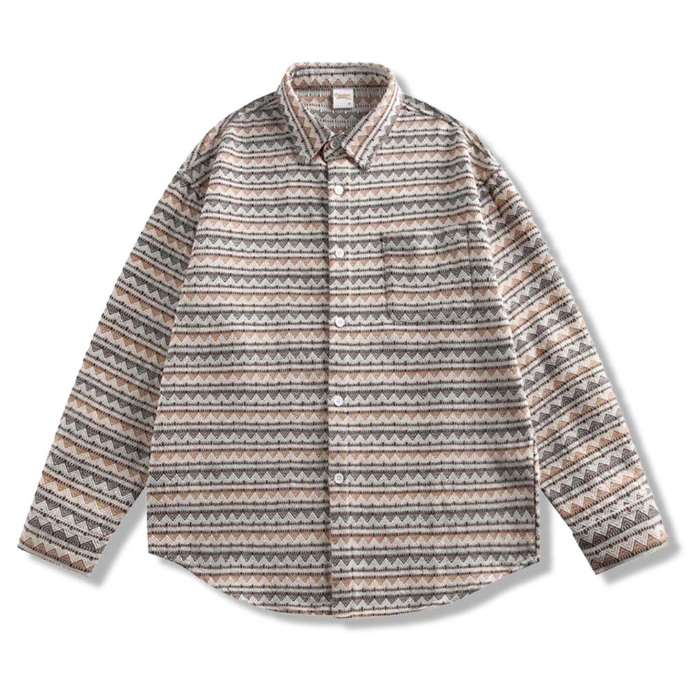 山形文様ジャカードストライプ長袖シャツ