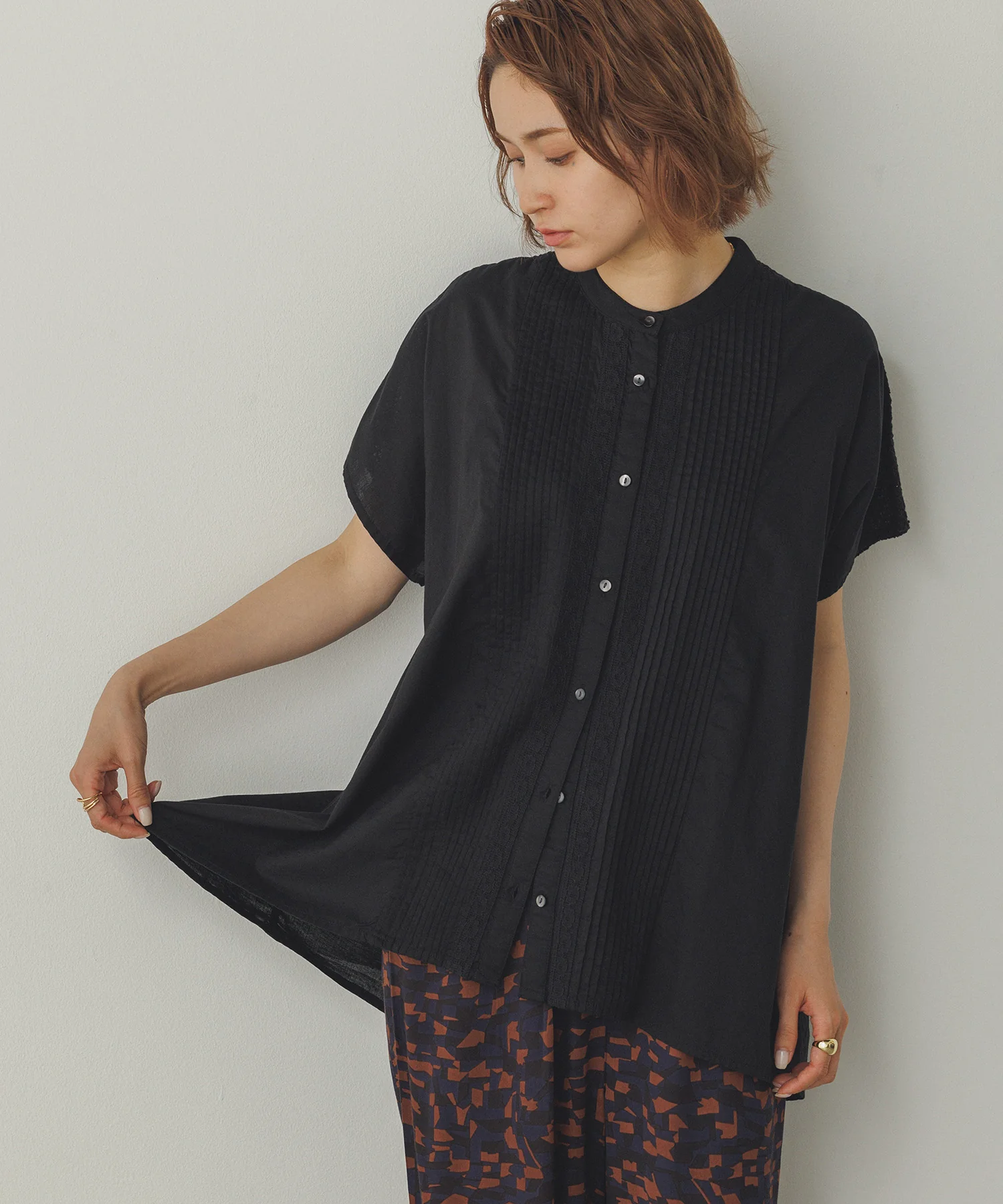 ピンタック レースシャツ