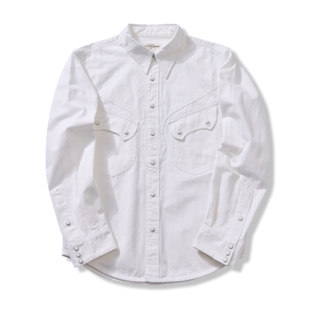 レトロパールボタン　スラブコットンウエスタンデニムシャツ