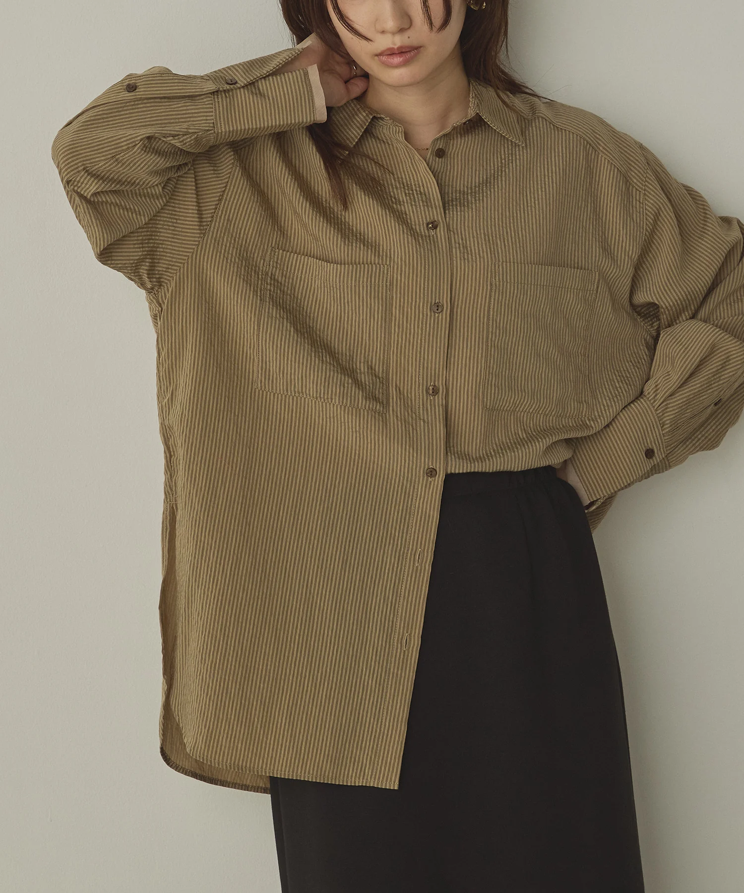 ツヤストライプ オーバーシャツ