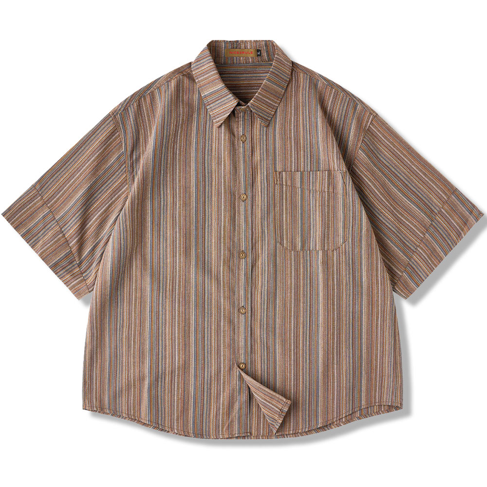 職人技　マルチカラー先染めストライプ 　和風シャツ