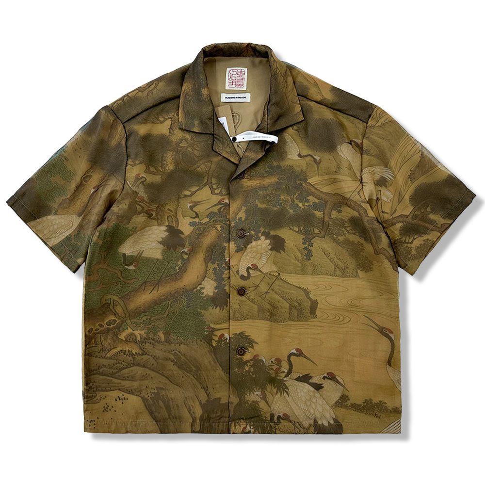 鶴柄開襟アロハシャツ