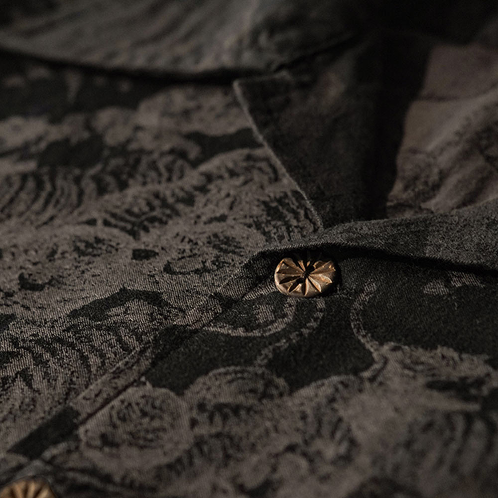 「虎の守護」総柄ジャカード折り襟長袖シャツ