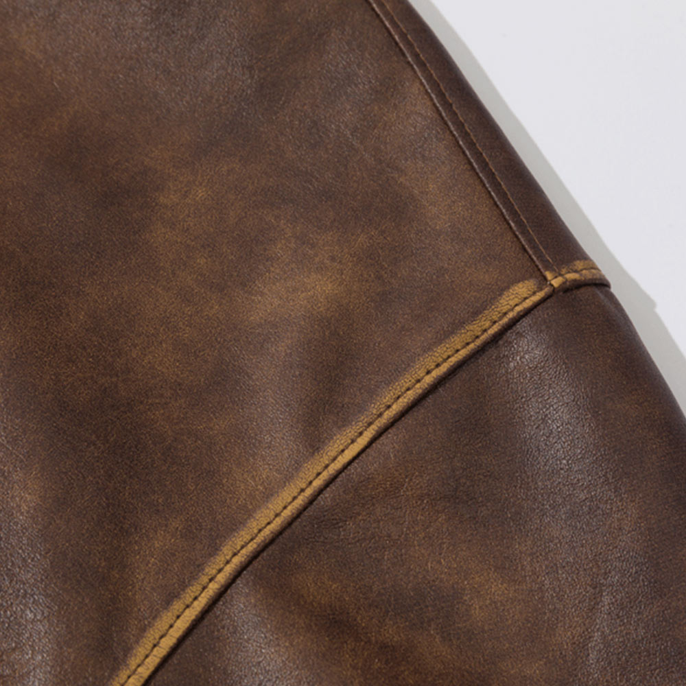 アメカジ　アンティーク風レザー長袖シャツ