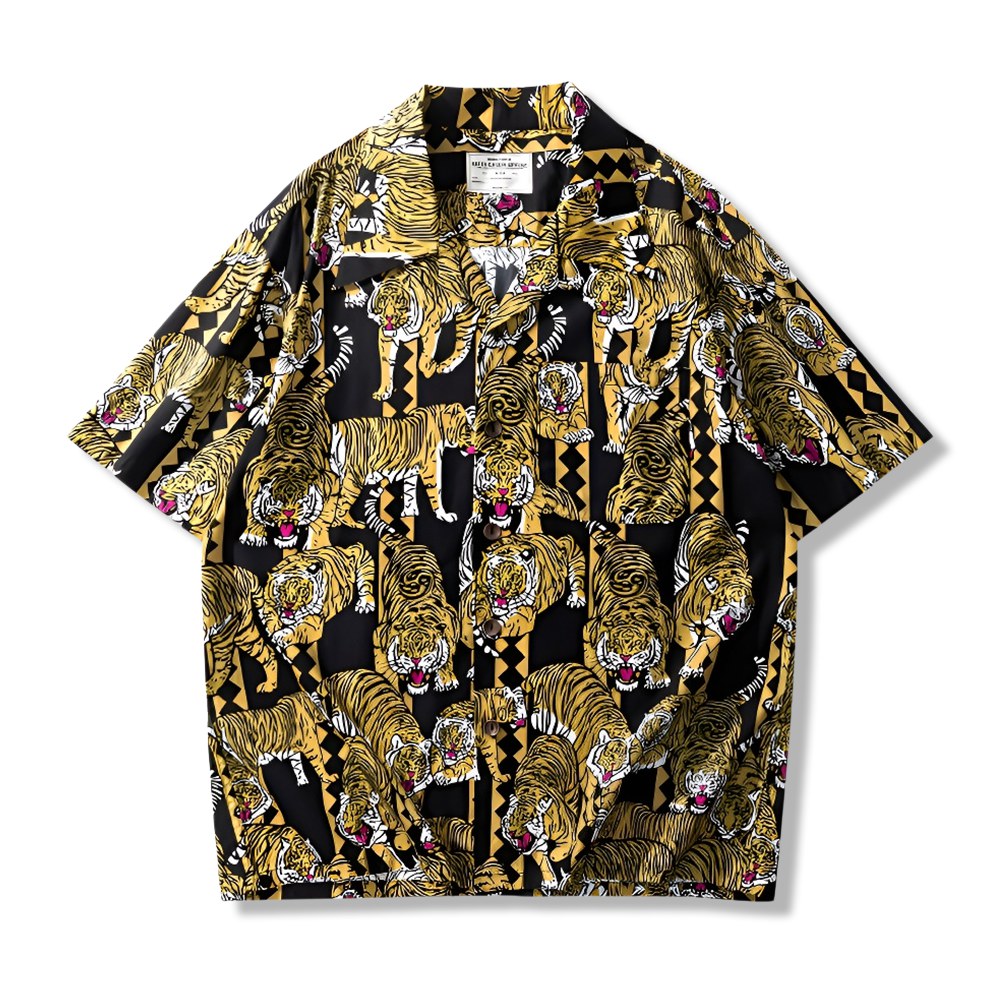 浮世絵風トラ柄開襟シャツ