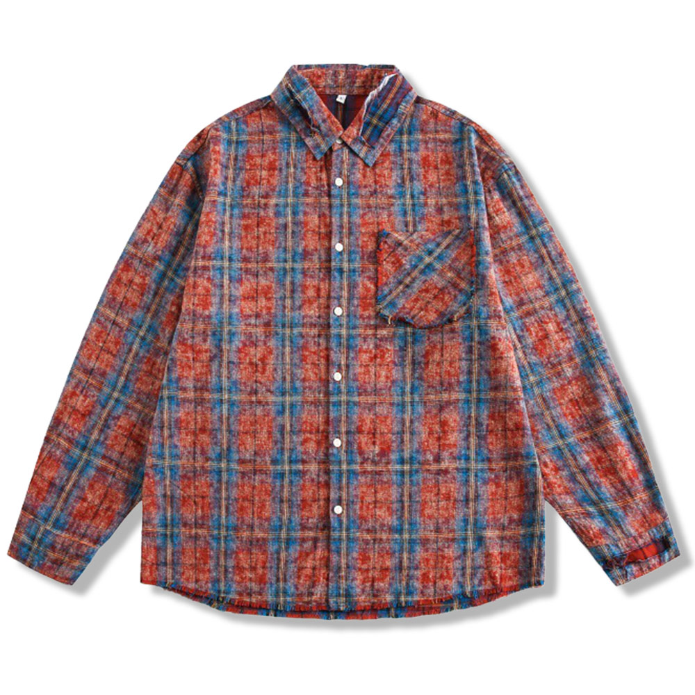 アメカジ　絞り染めチェックシャツ