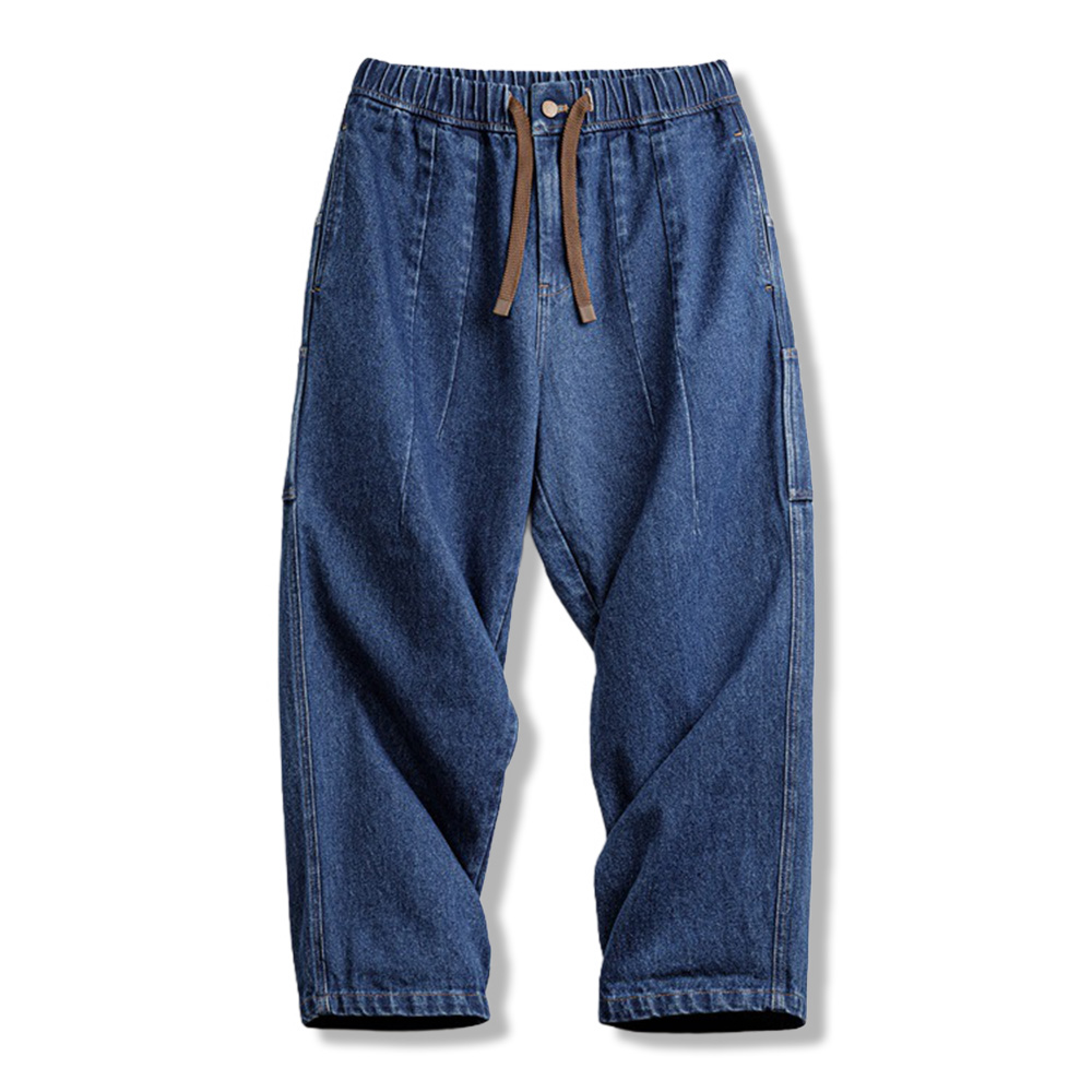 改良版ワーク風　タック入りゴムウエストテーパードデニム