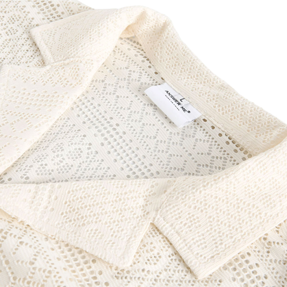 アメカジ　メンズ透かし彫りオープンカラーシャツ 半袖 