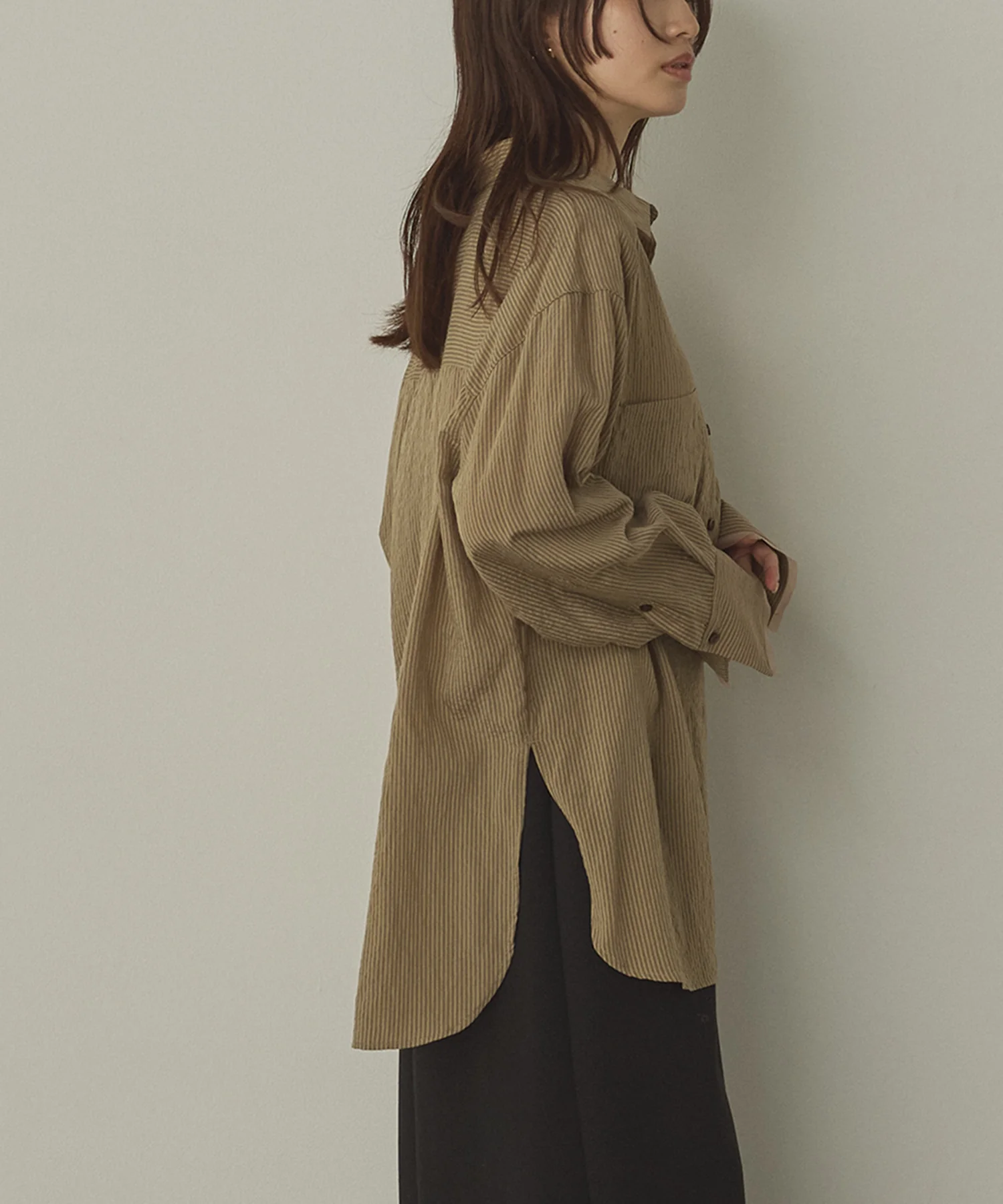 ツヤストライプ オーバーシャツ