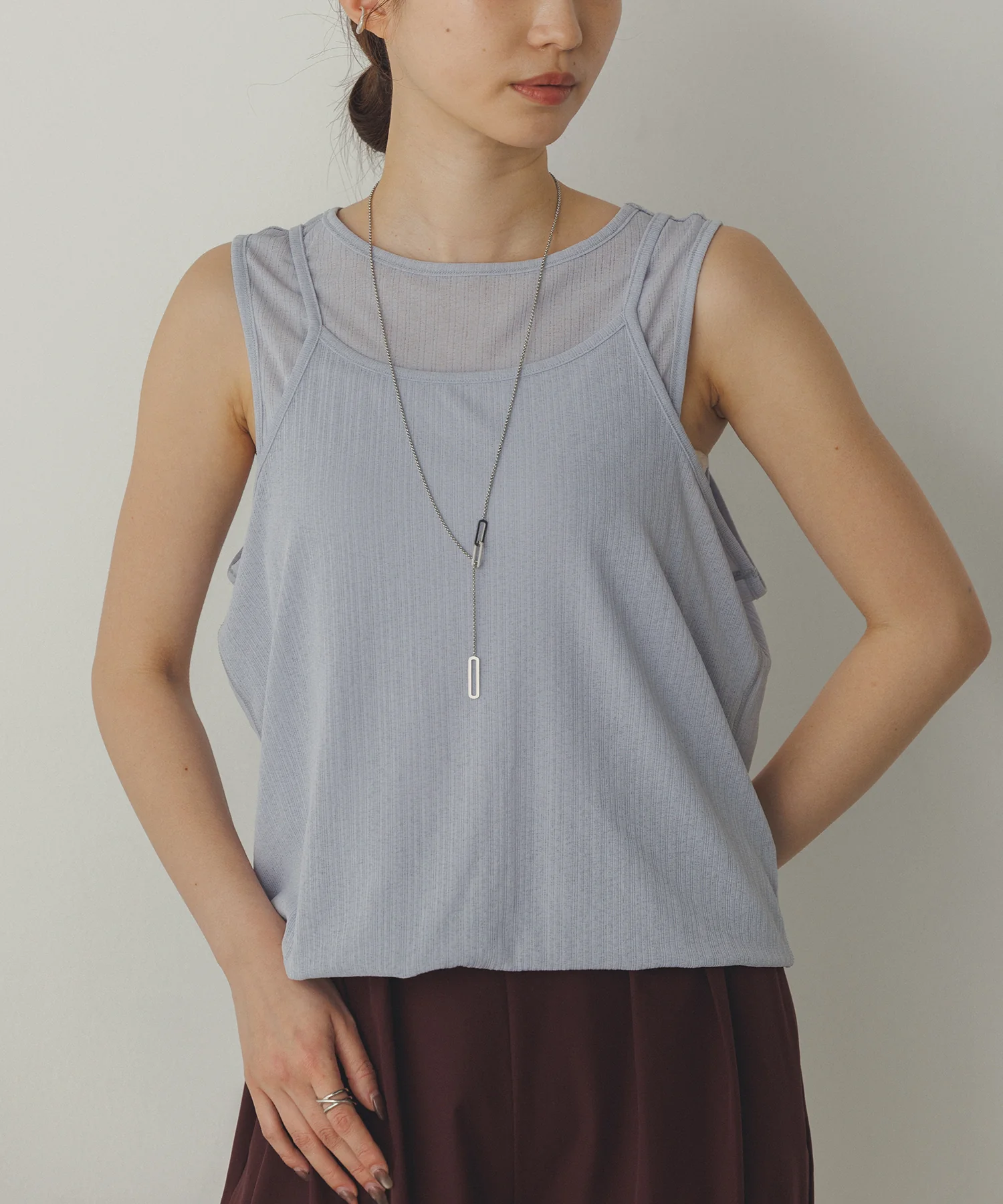 ランダムリブ シアータンクトップ