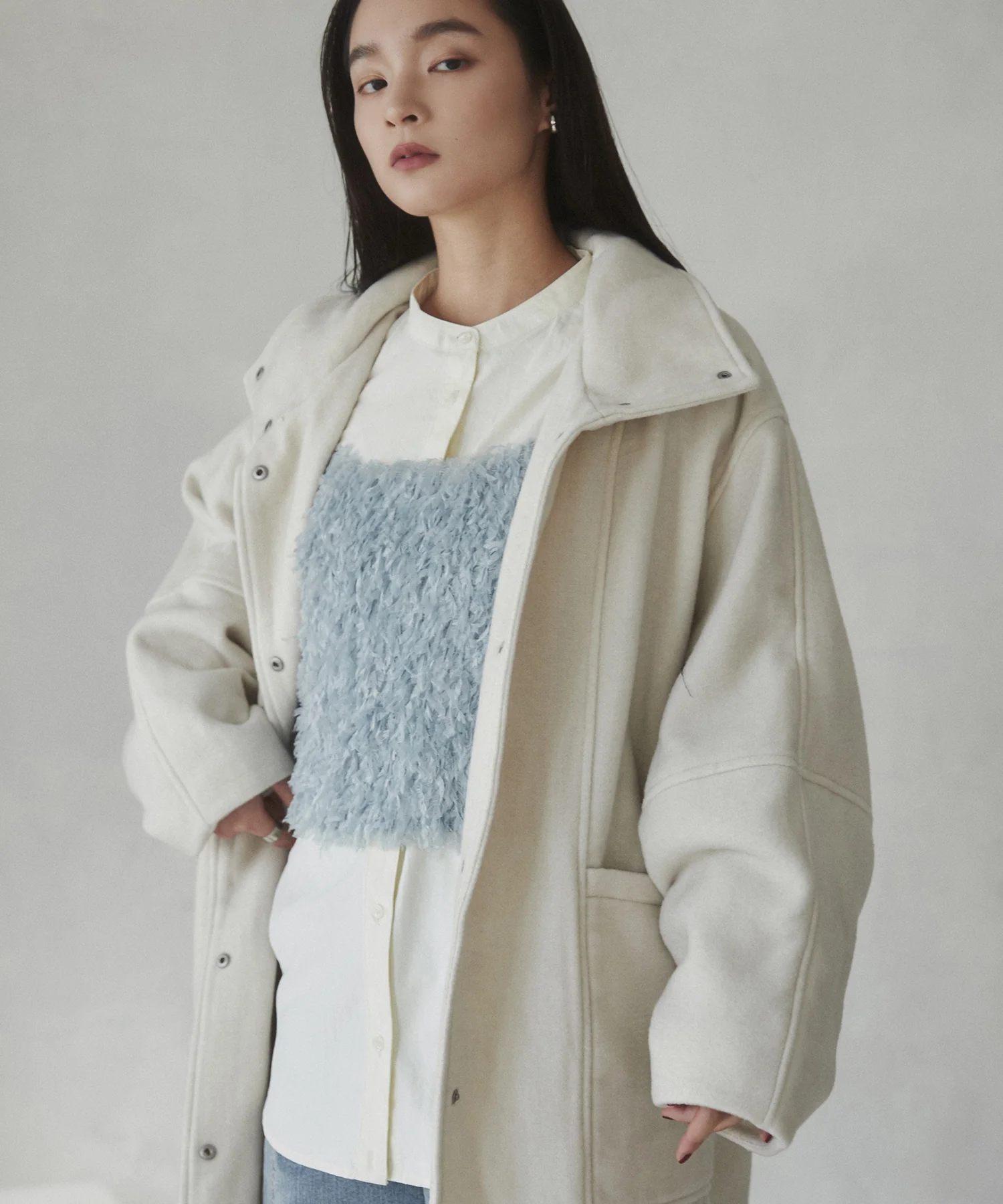 杢ヘリンボーン スタンドカラーコート