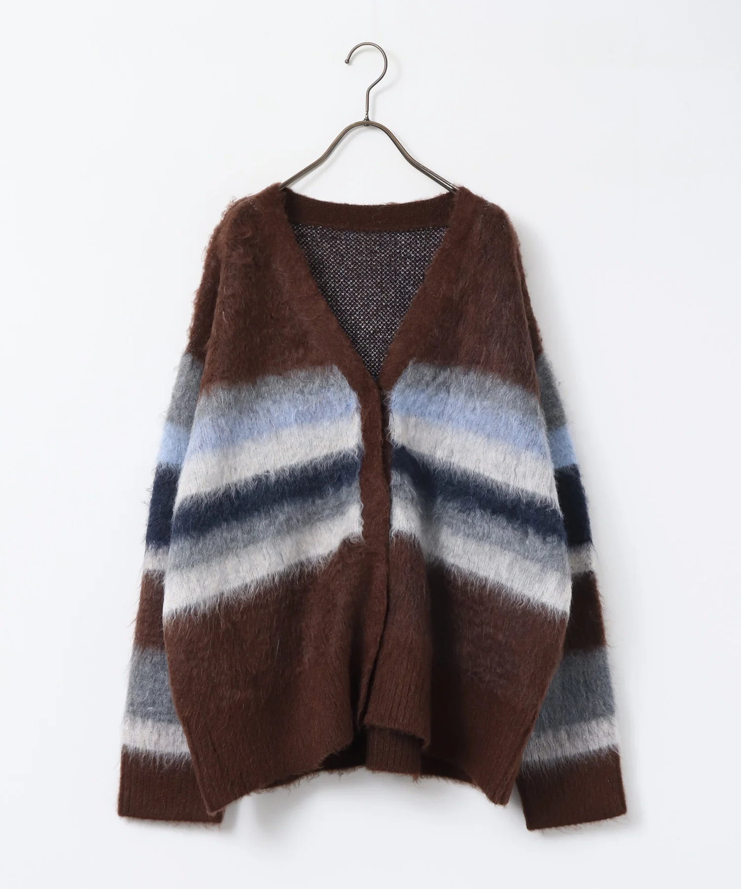 起毛シャギー ボーダーニットカーディガン