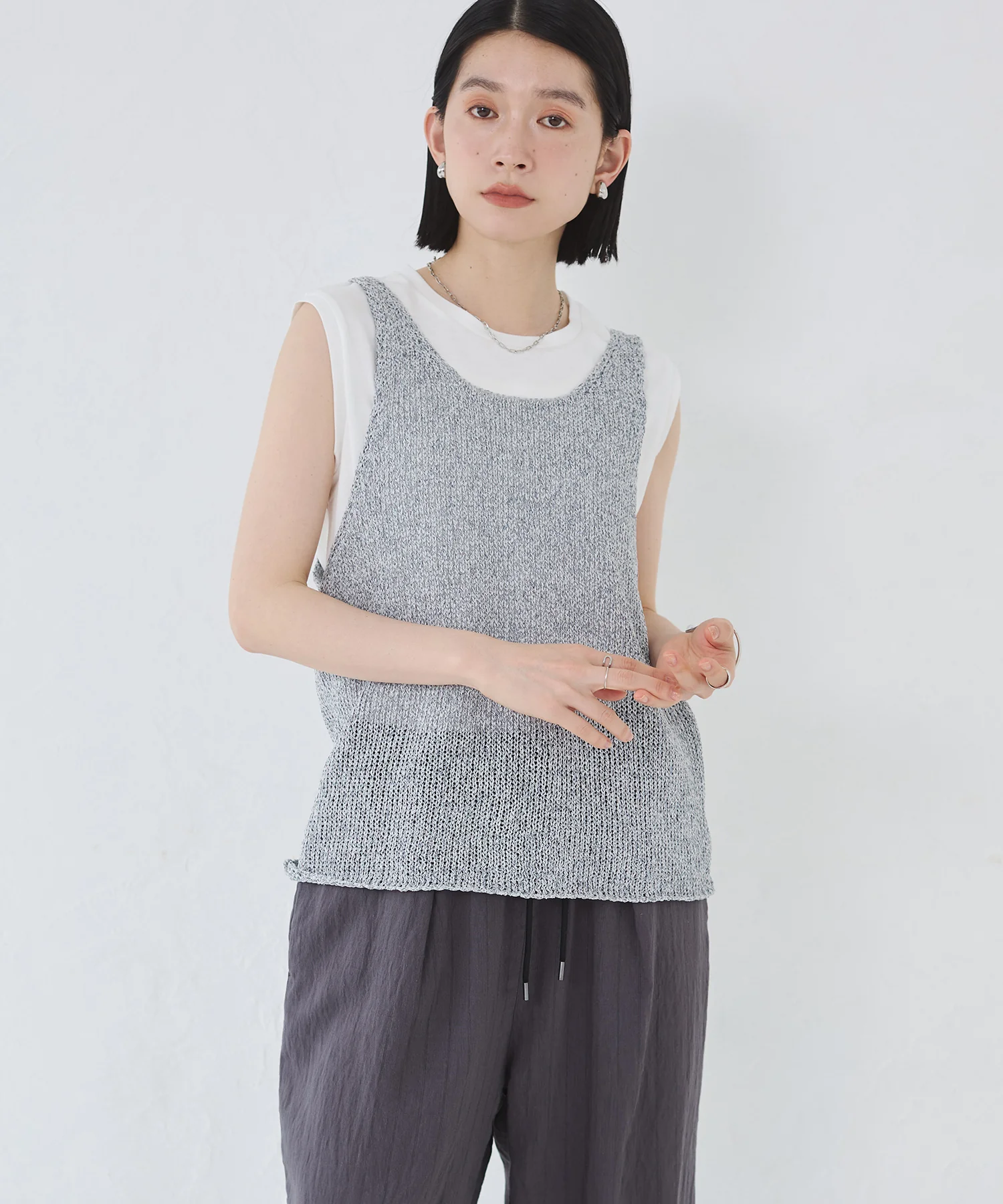 ペーパーヤーン オーバーニットタンク